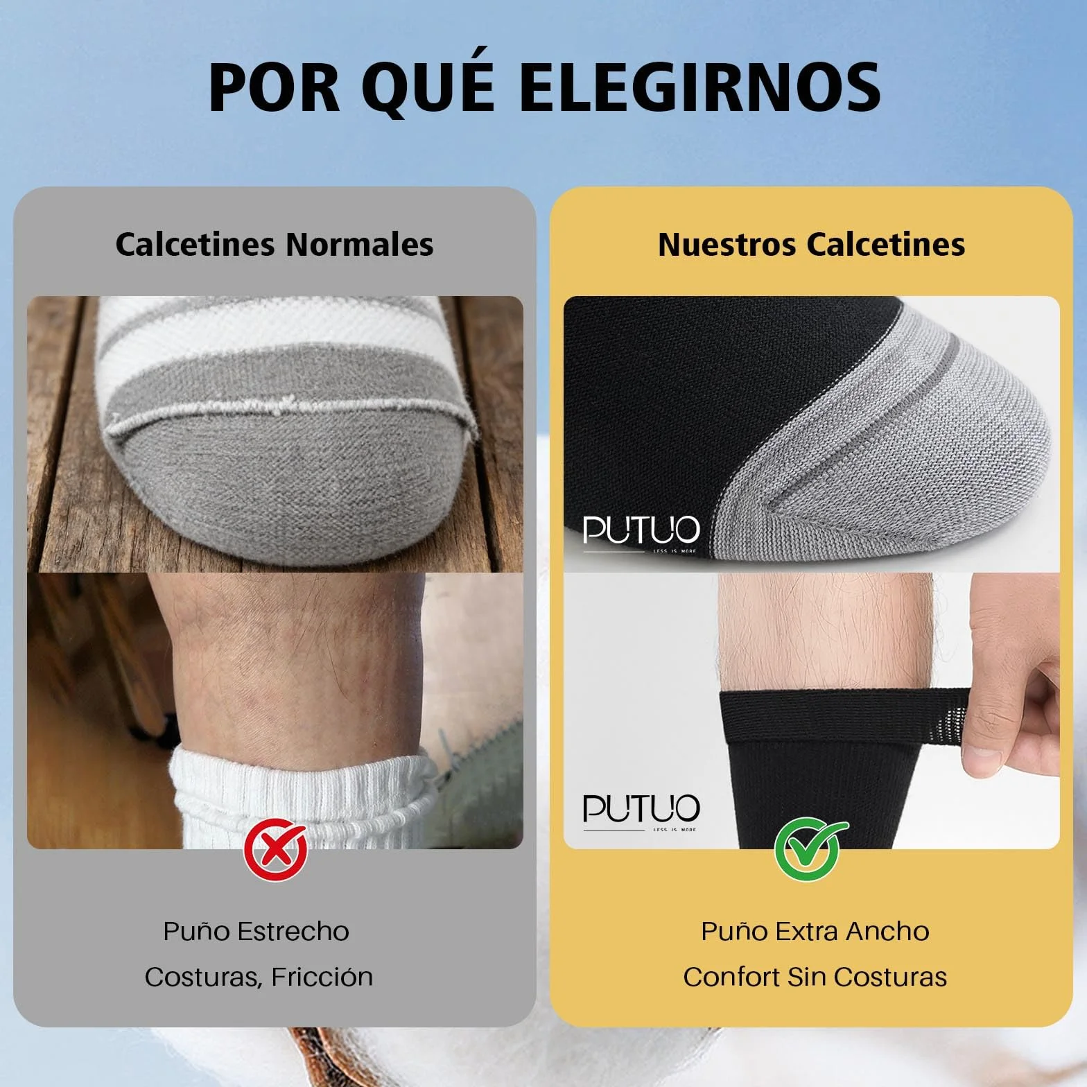 PUTUO Calcetines Diabeticos para Hombre Mujer: Calcetín sin Elastico y sin Costuras de Algodón para Hombres - Calcetines Extra Anchos para Pies Hinchados 6 pares