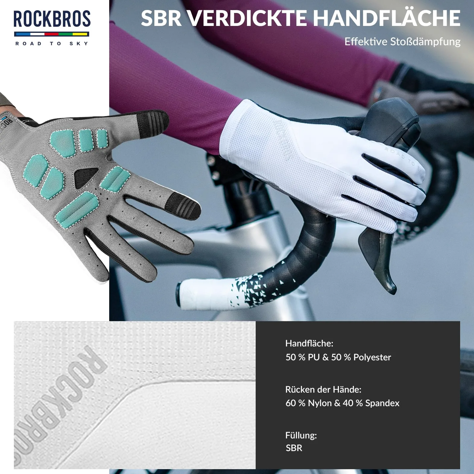 ROCKBROS Road to Sky Guantes de Ciclismo Pantalla táctil Deportivo con Dedo Completo Transpirable para Hombres Mujeres MTB Bicicleta de Carretera Deporte