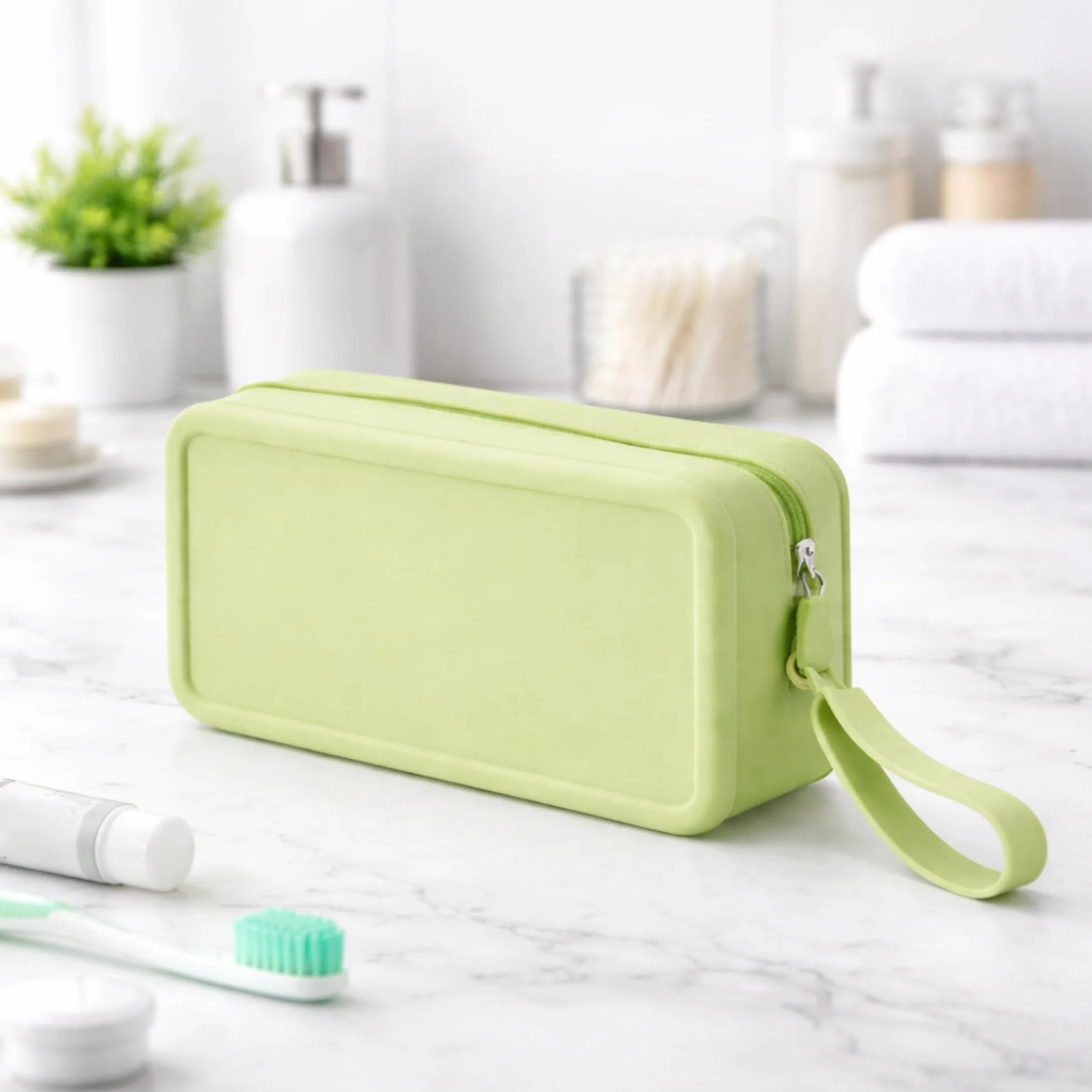Neceser de Viaje, Gimnasio, Playa de Silicona Impermeable Antifugas – Bolsa para Líquidos de Cabina (Avión) – Flexible y Resistente para Cosméticos y Aseo 9.3x7x18.3cm (Verde)