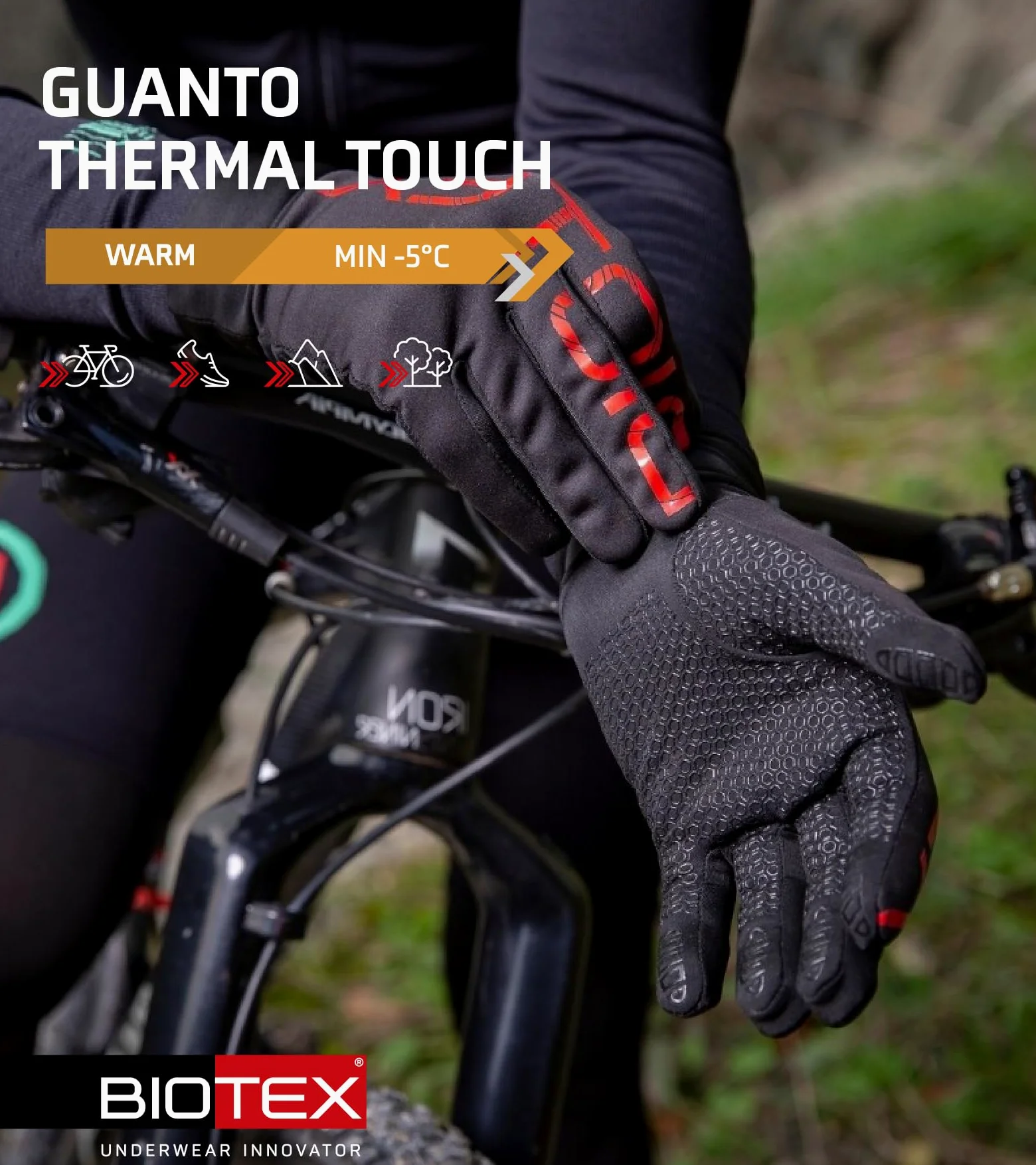 BIOTEX Guantes térmicos táctiles para invierno, con tecnología táctil, ropa interior técnica deportiva, ideal para ciclismo, MTB, correr y caminar