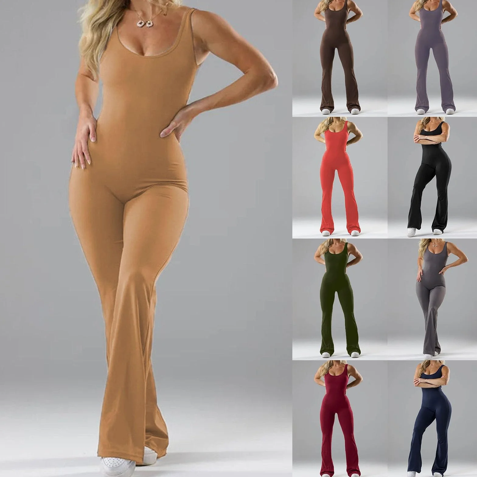 Mono deportivo mujer sin mangas levantamiento caderas vientre acolchado pecho leggings pierna acampanada largos