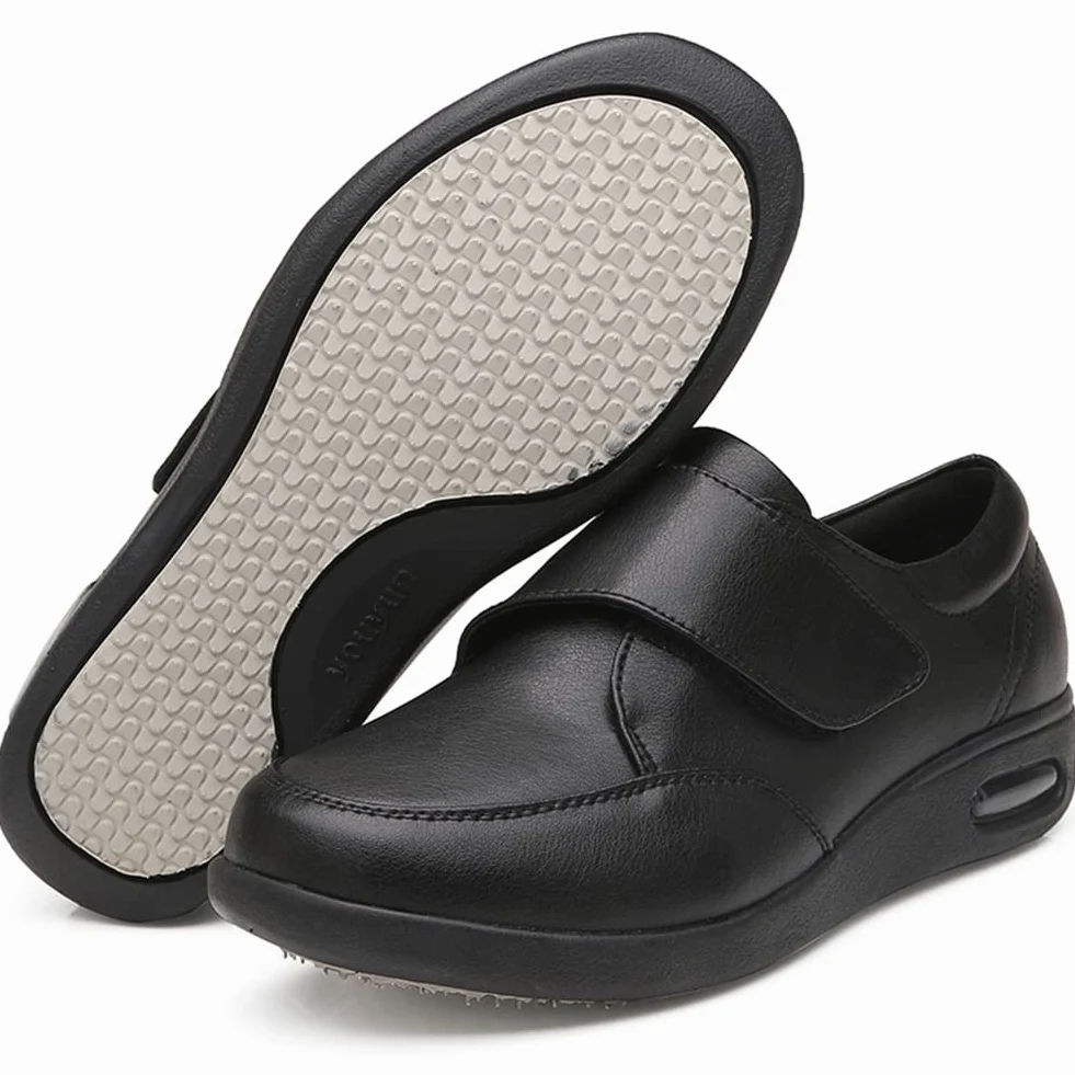 Zapatos Diabéticos para Hombre con Empeine Alto y Ancho Especial - Sandalias para Pies Hinchados, Negro, 42 EU