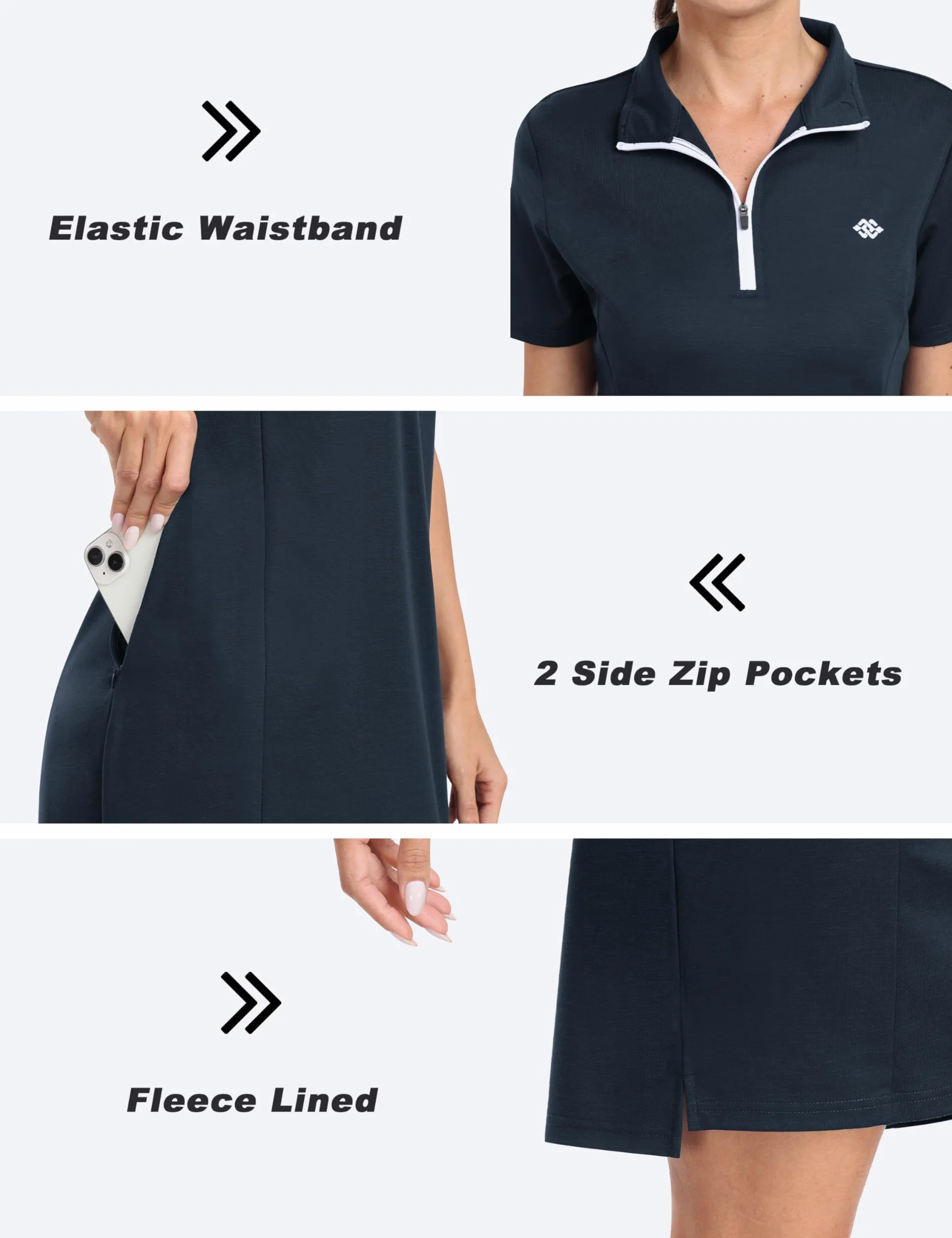 Vestido Polo Mujer Manga Corta Algodón Cremallera Verano Ligero Golf Gimnasia Yoga