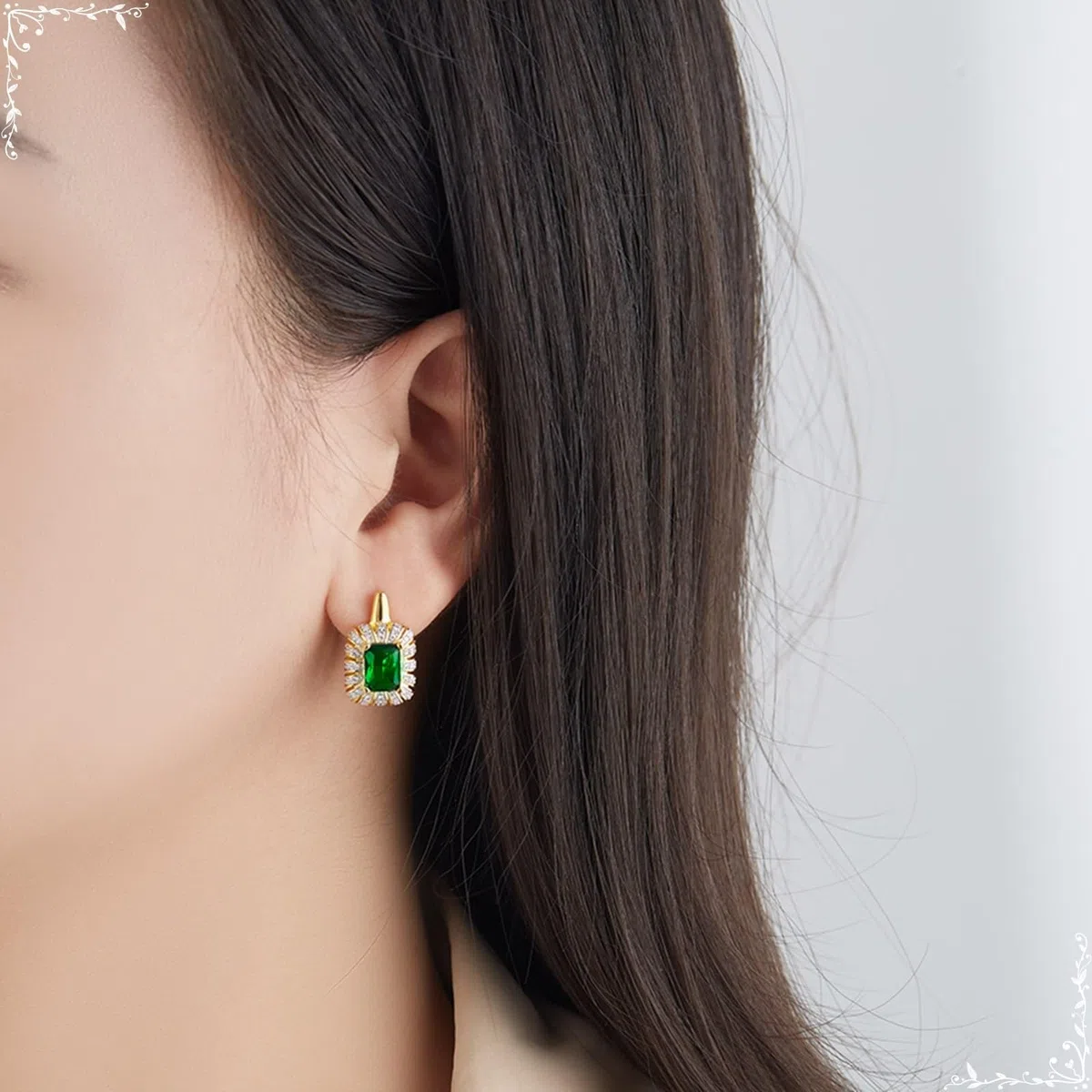 Pendientes de aro de oro real 750, elegantes pendientes rectangulares con tsavorita y moissanita, pendientes de cumpleaños para mujer, oro amarillo
