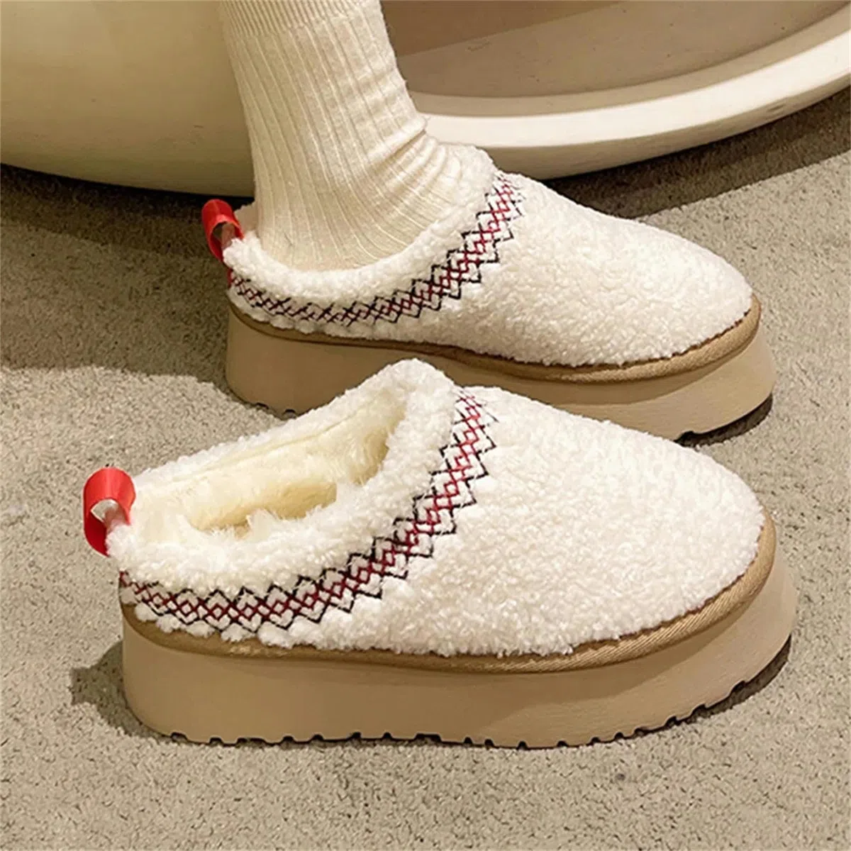 Pantuflas Mujeres Plataforma Casera Zapatillas De Algodón Esponjoso Slingback Zapatos Casuales