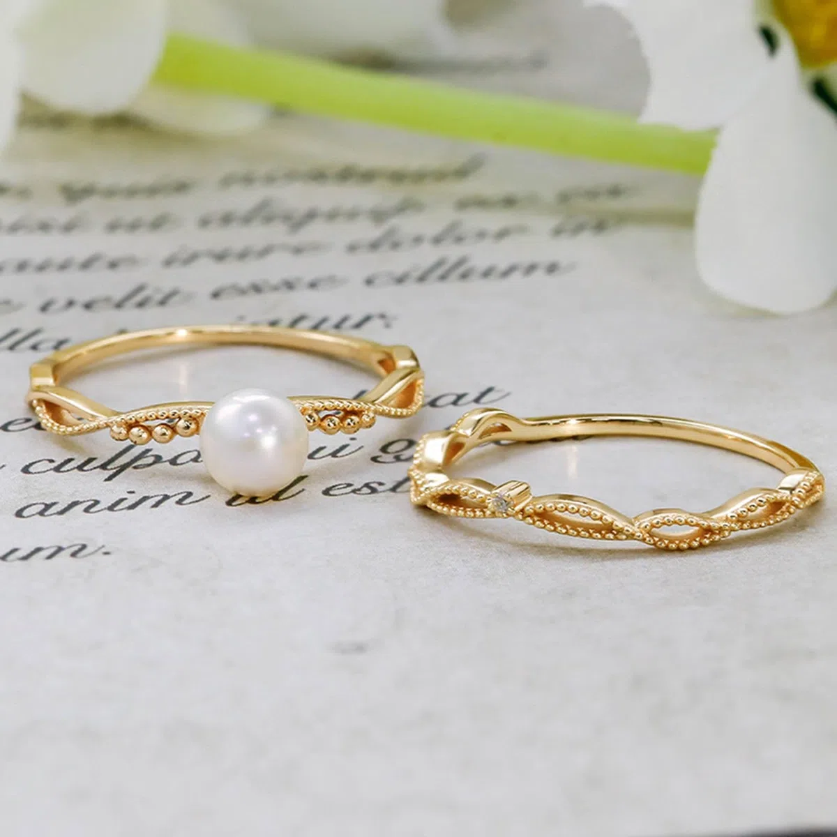 Anillo de compromiso infinito de oro amarillo de 9 quilates, 14 quilates y 18 quilates para mujer con perla y moissanita