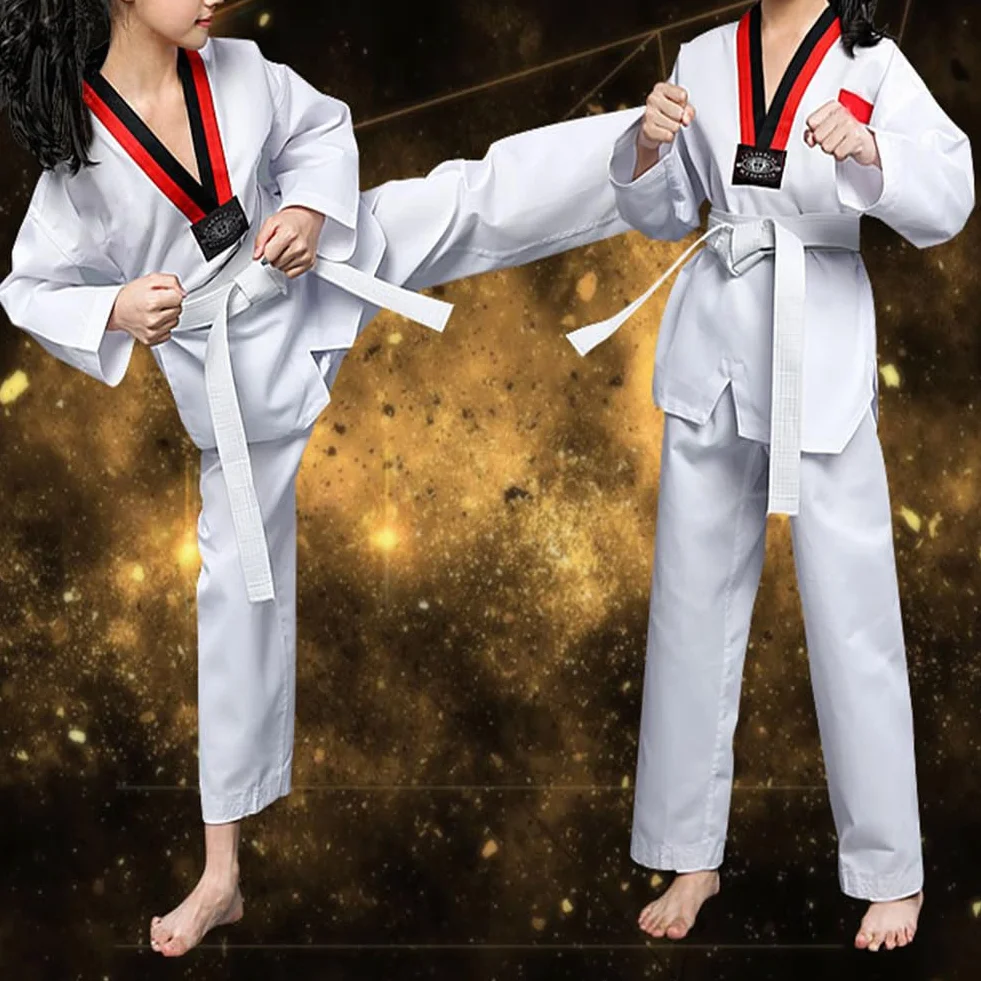 Traje de Taekwondo para Adultos y Niños Uniforme de Artes Marciales Aikido Judo Karate Kung Fu Algodón Manga Larga