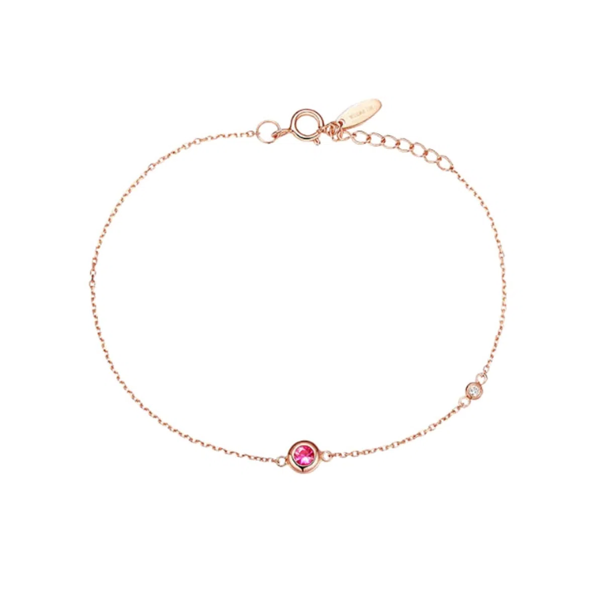 Pulseras Oro Rosa Mujer 9Kilates / 14Kilates / 18Kilates, Redondo con Rubí y Diamante, Cadena Extensible 16 CM + 5 CM, Pulseras Mujer de Oro Rosa