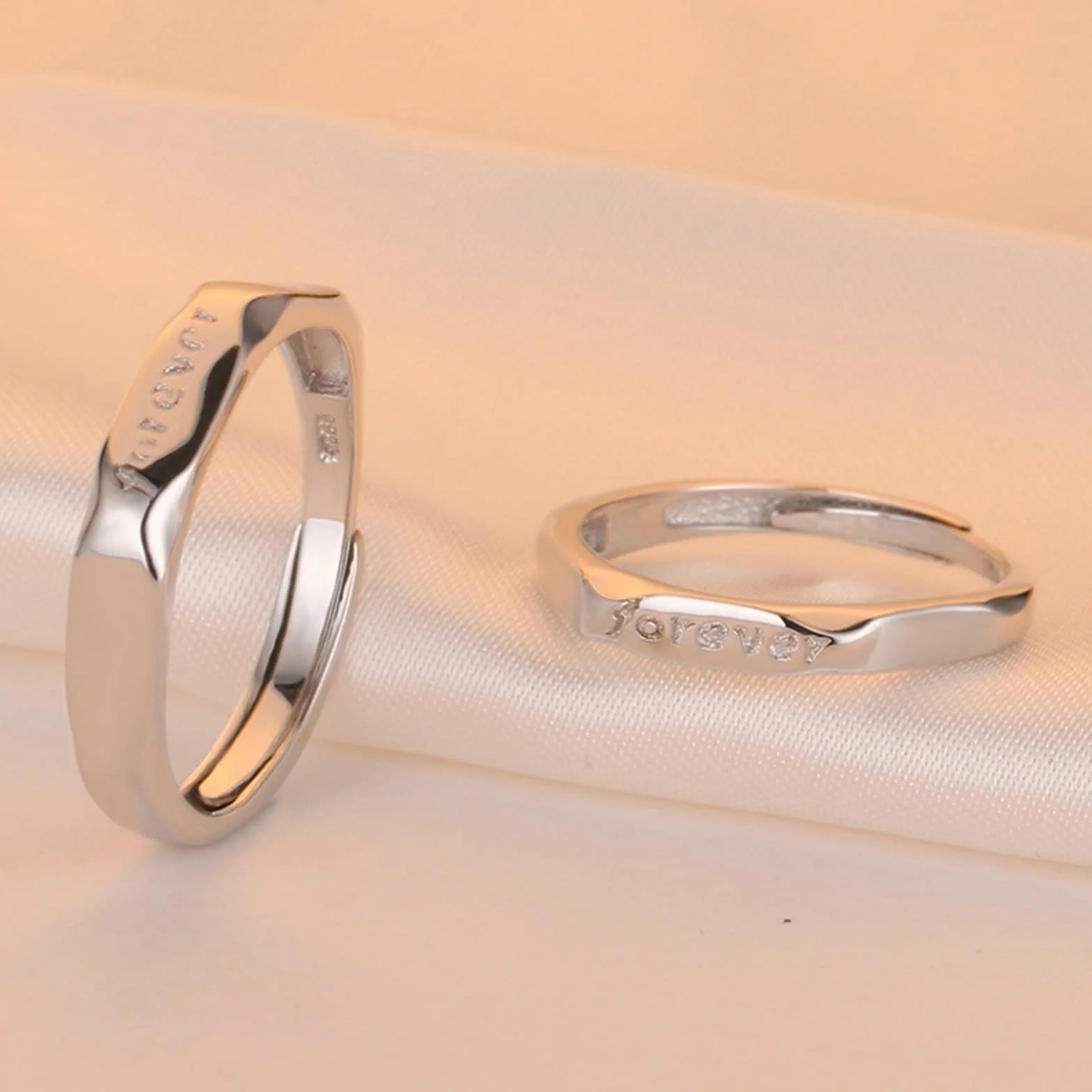 Anillos de promesa para parejas adolescentes, anillos de plata de ley modernos con plata grabada para siempre, anillo ajustable para regalo, Adjustable, Sin piedras preciosas