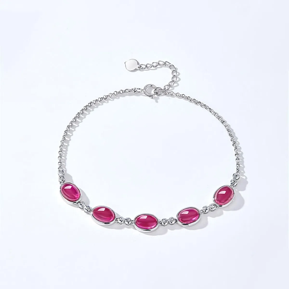 Pulseras ovaladas para madre e hija con rubí, pulseras de oro de 14 quilates para mujer, 20 + 3 cm