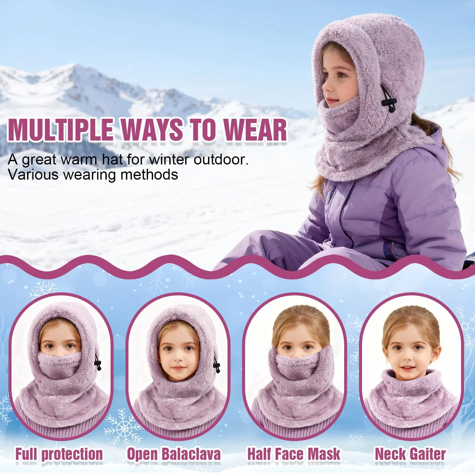 Pasamontañas Térmico Invierno Niños 3-9 Multifuncional Ajustable Máscara Esquí Ciclismo Gorro Forro Polar Cálido Cuello
