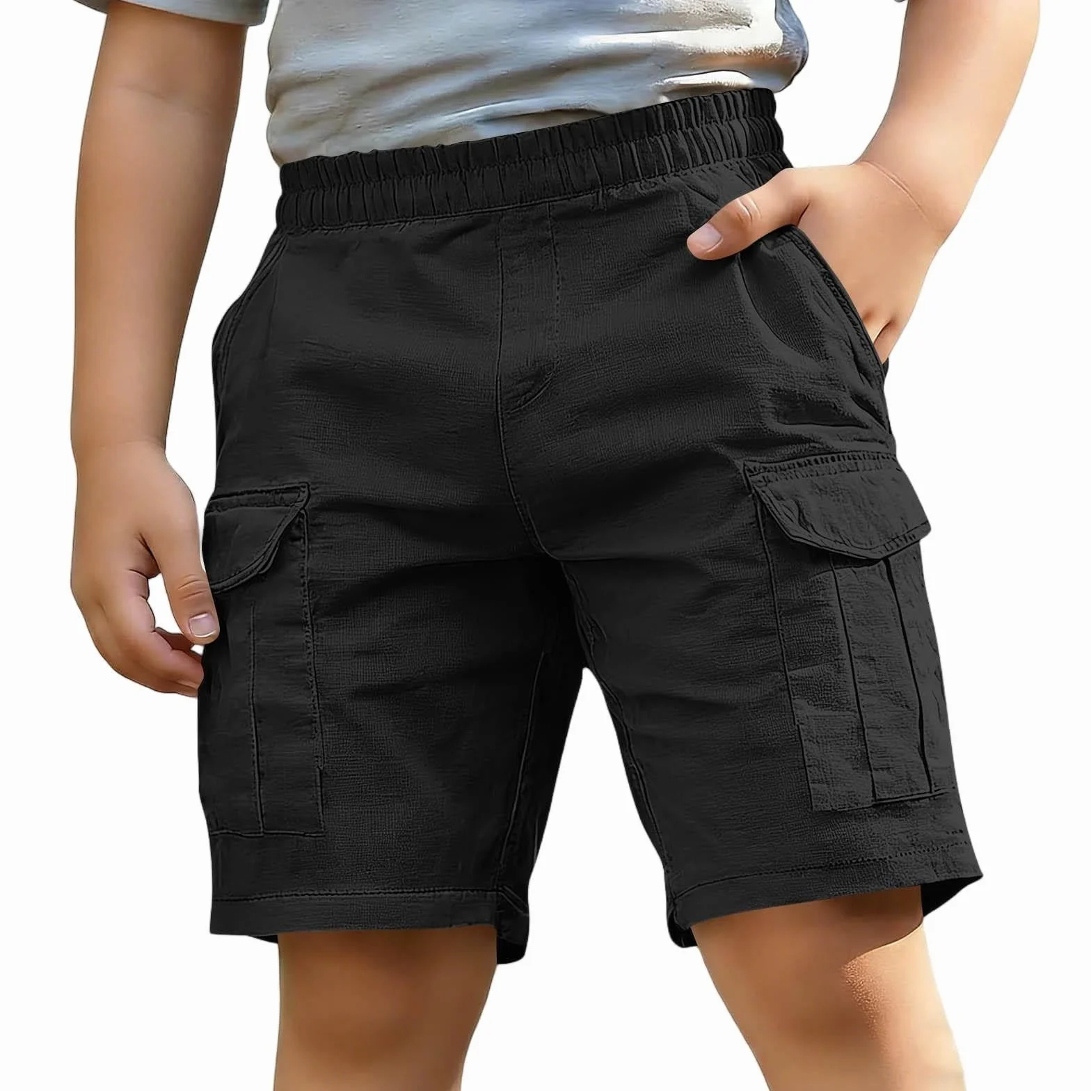 Pantalones Cortos de Lino para Niño Bermudas Cargo Casuales Verano Ropa Juego Aire Libre