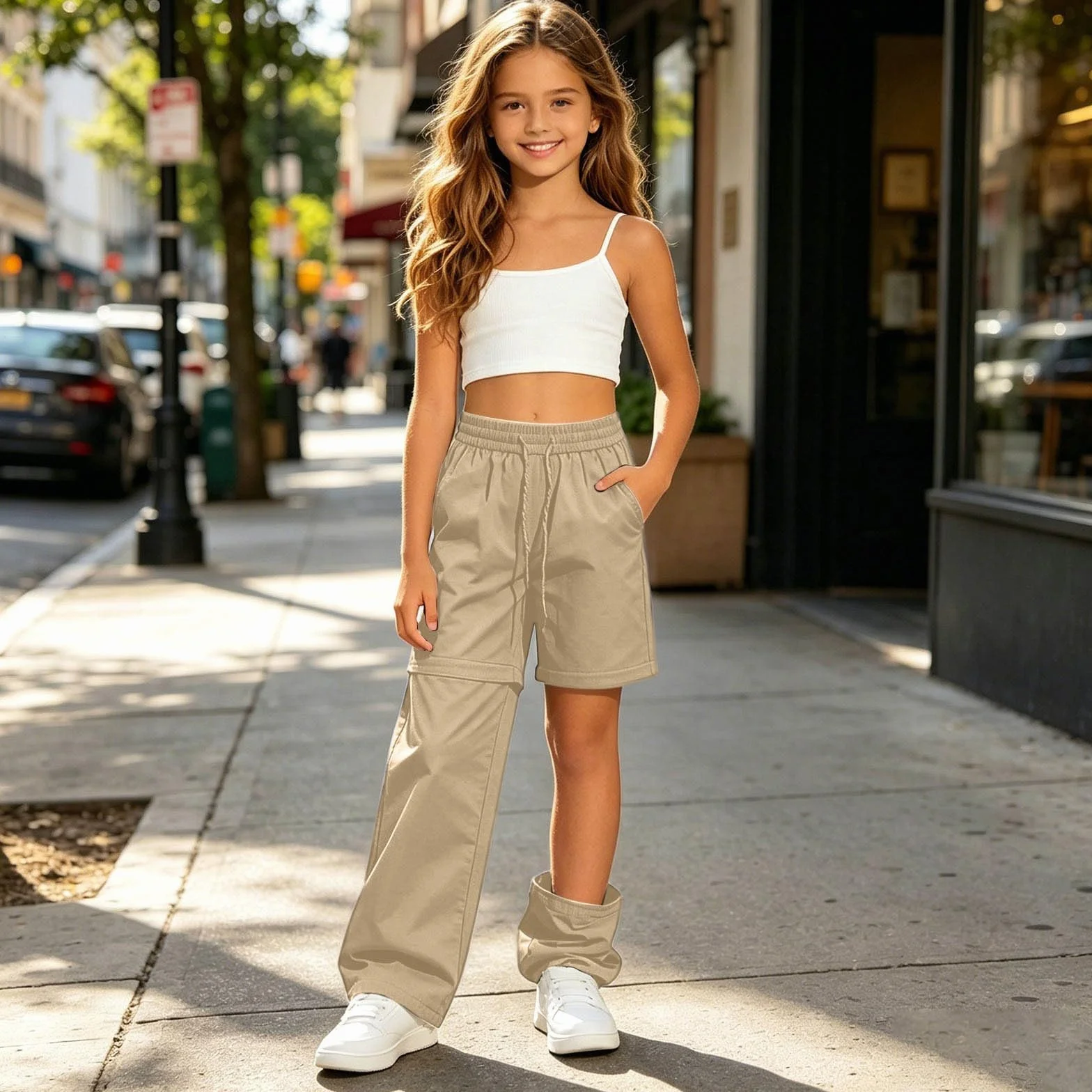 Genérico Pantalones Senderismo Niña, Pantalones de Trekking Impermeables, Pantalon de Exterior Perneras Desmontable, Deportivos Pantalones para Uso Diario y al Libre, Pantalones Cargo
