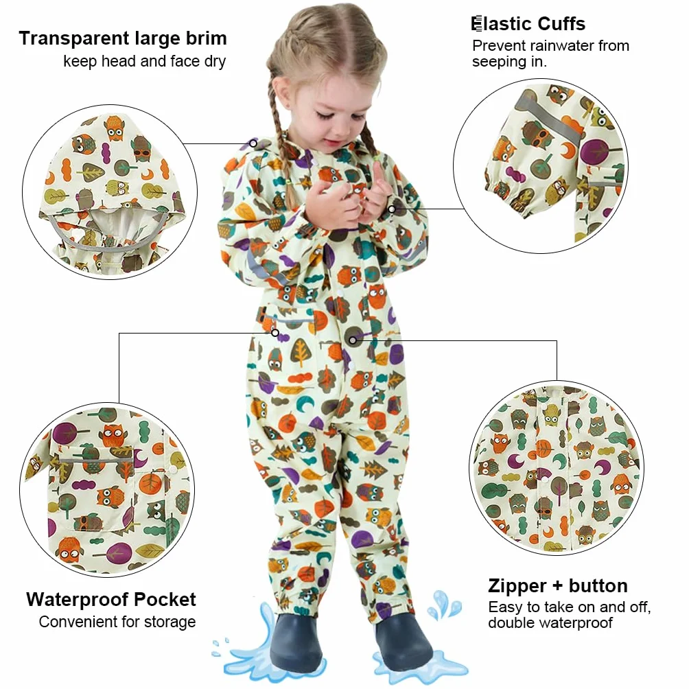 Impermeables para Niñas Niños Chubasqueros Chaquetas Ligero Capa de Lluvia Bebé Encapuchado Mono de Bolsillo Estampados Reflectante Abrigos Impermeables Unisex Niños 1-10 años