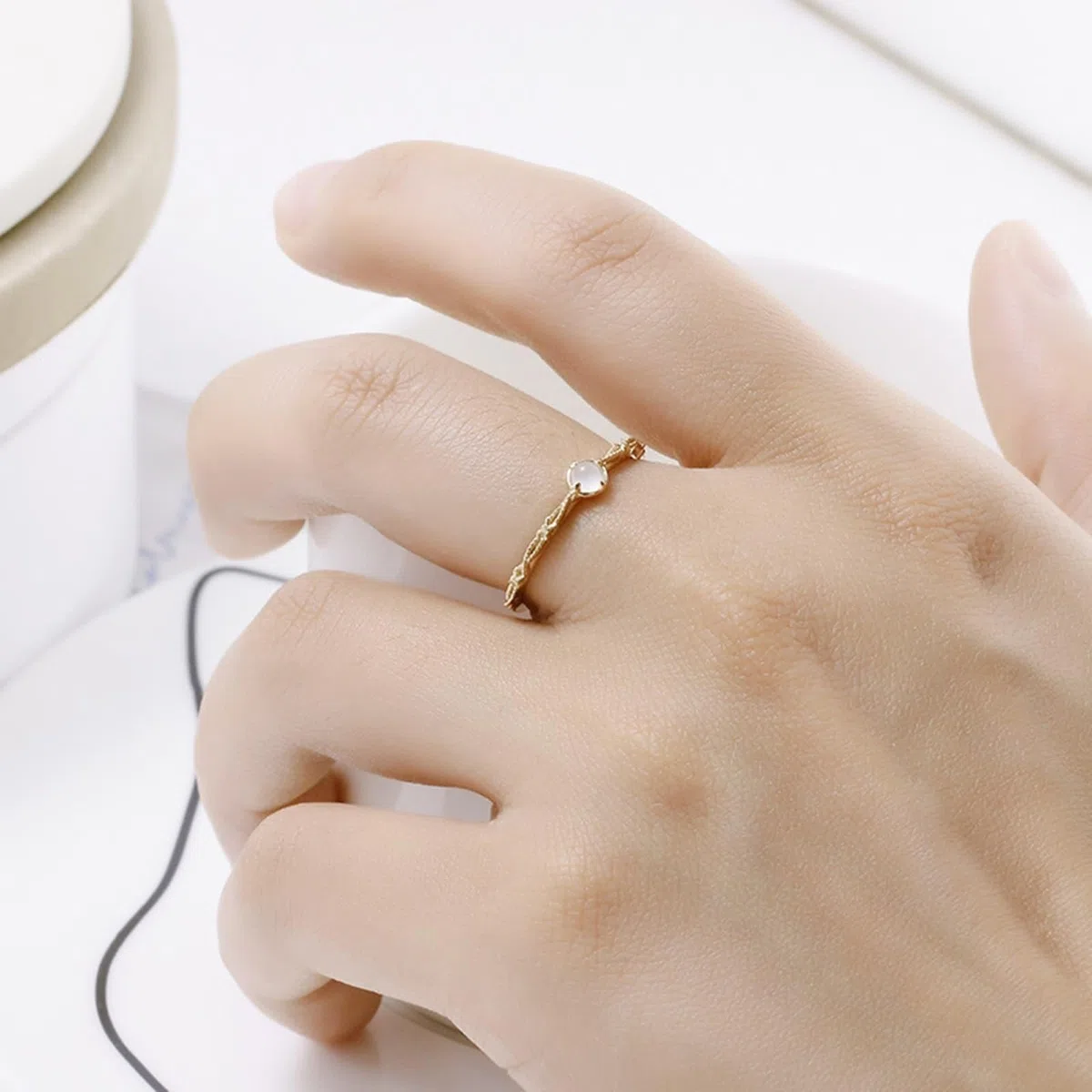 Anillo solitario Au 375/585/750, oro auténtico con piedra lunar, alianzas de boda solitarias