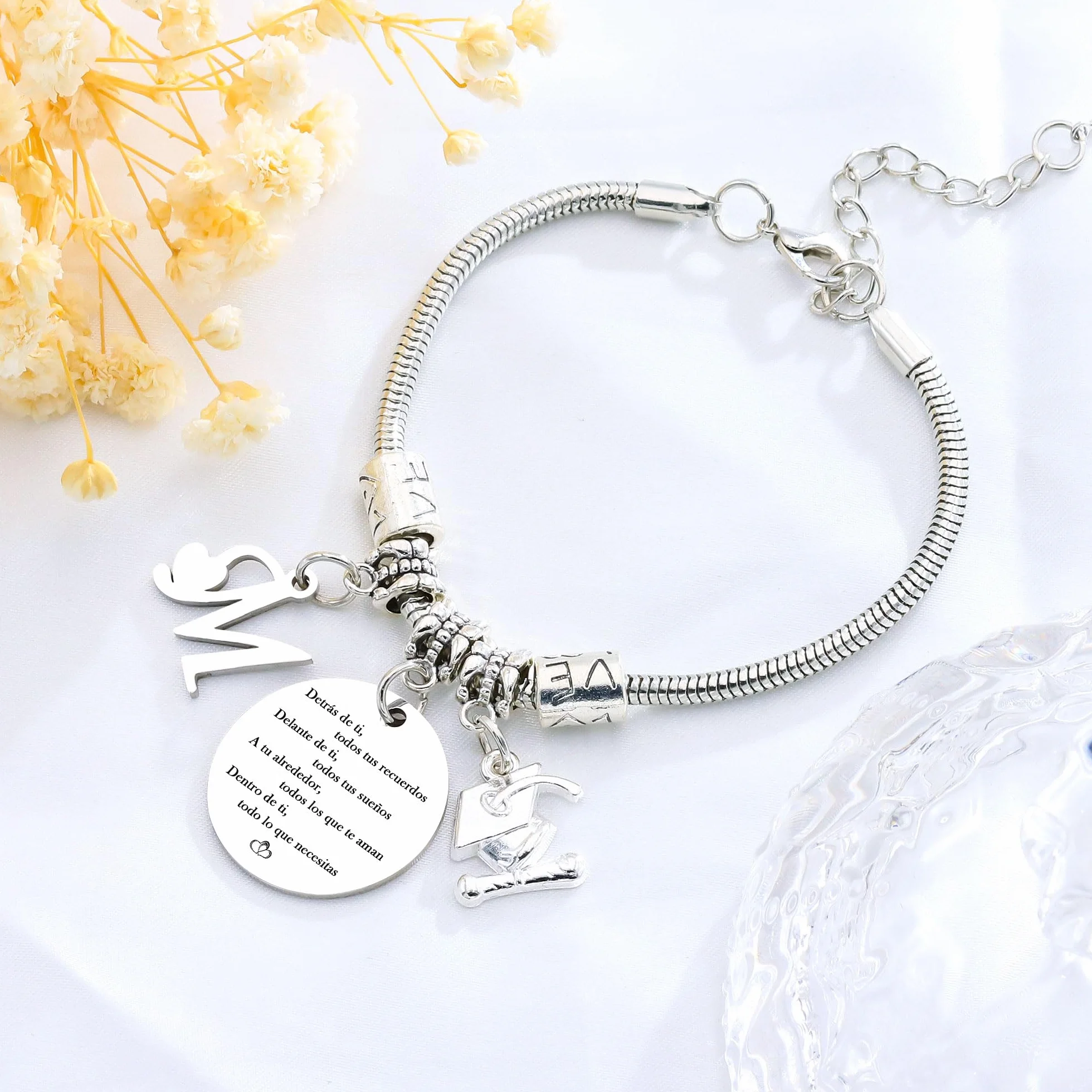 Pulsera con Iniciales Inspiradoras Regalo de Graduación para Mujeres