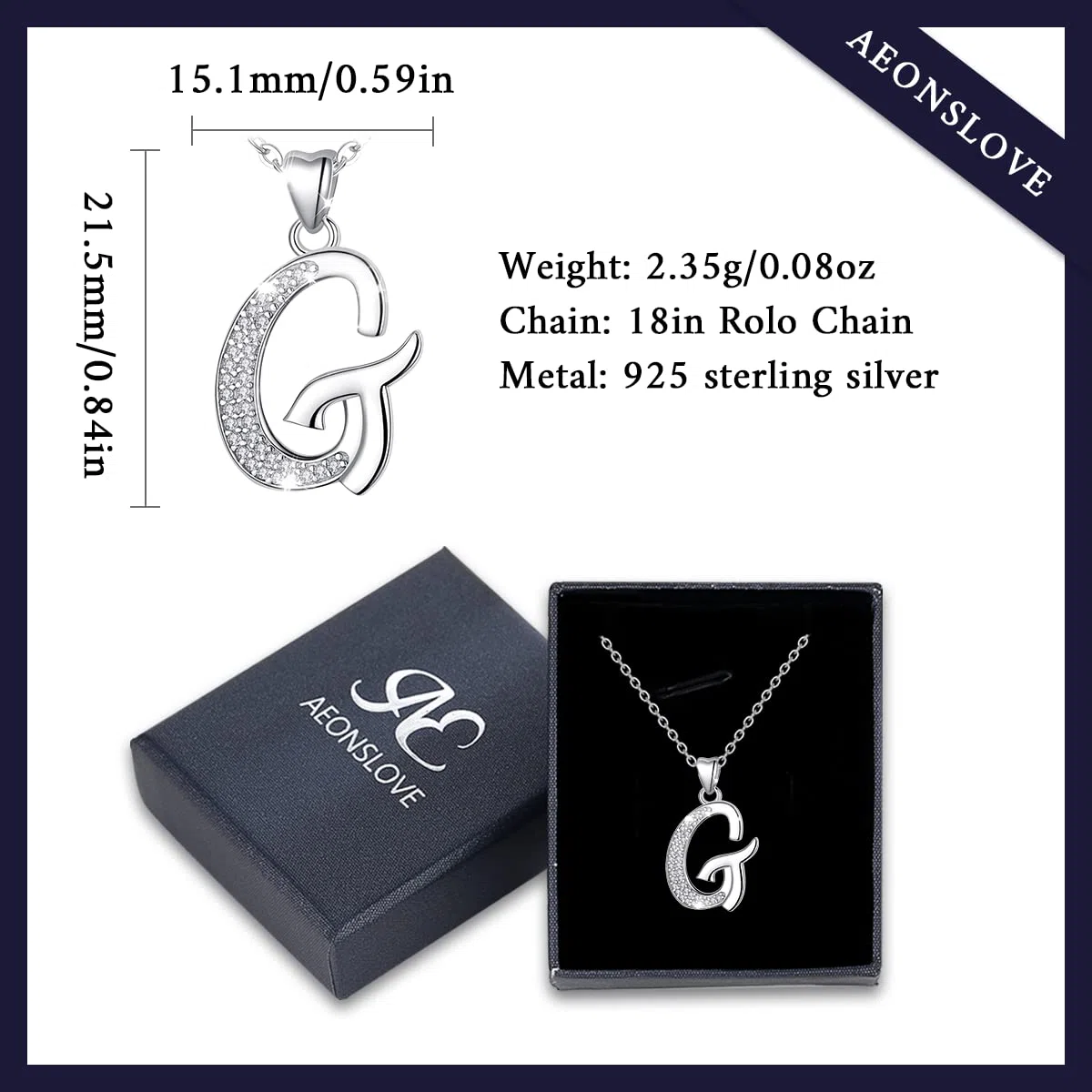 AEONSLOVE Collares Letras Plata de Ley 925 Colgantes Iniciales Mujer con Circonitas Brillantes Regalo Joya Nombre para Niñas Hija Amigas, Cadena de 45,7 CM