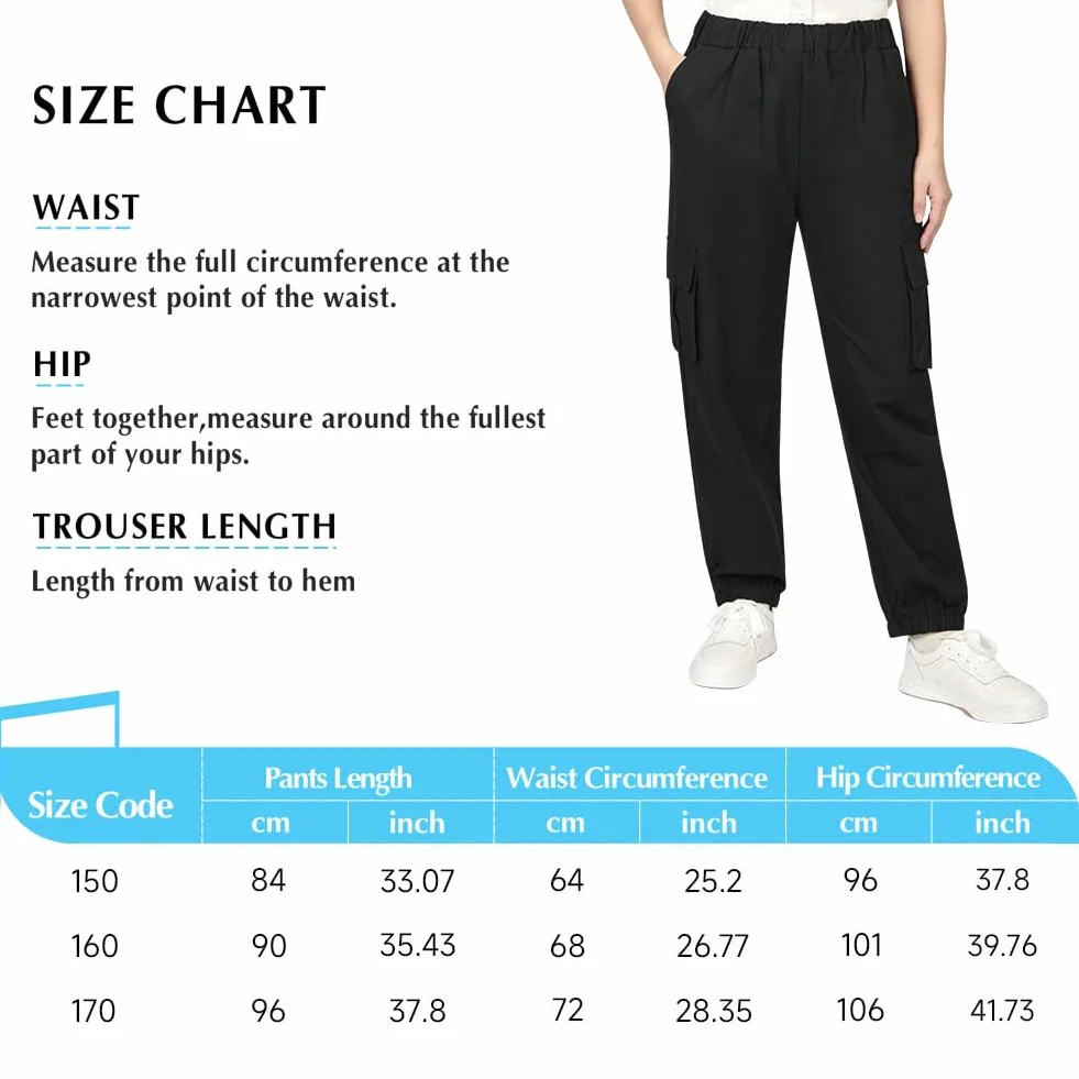 Pantalones Cargo para Niños Algodón Cintura Elástica Negro 8-13 Años