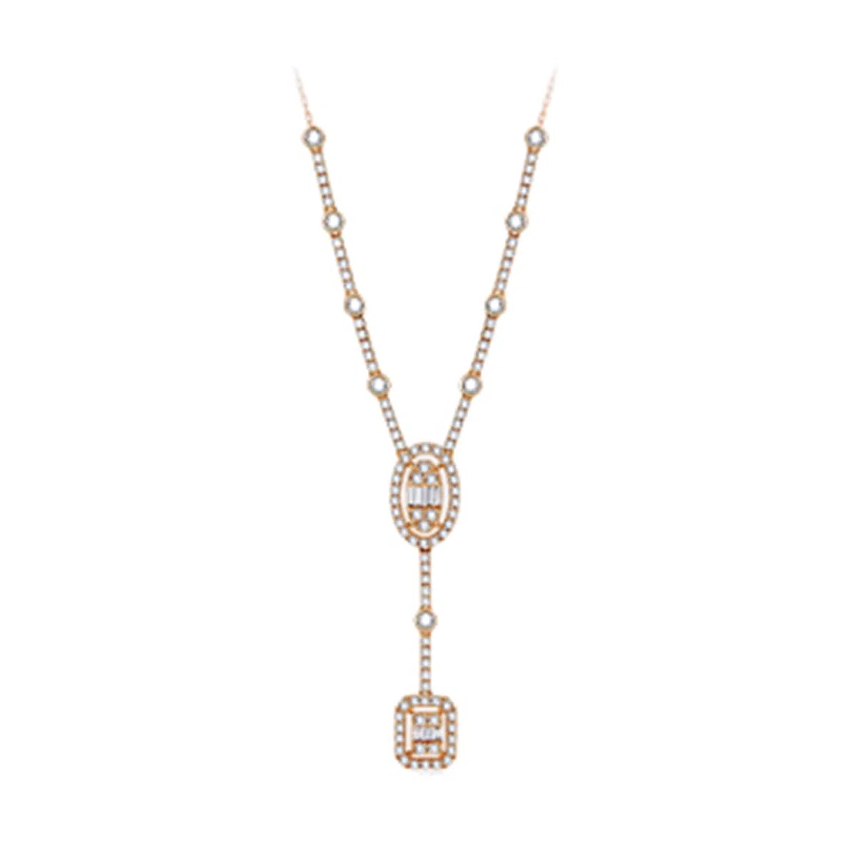 Collares de cadena de oro, collar en Y de oro rosa con diamantes, cadenas largas para mujer