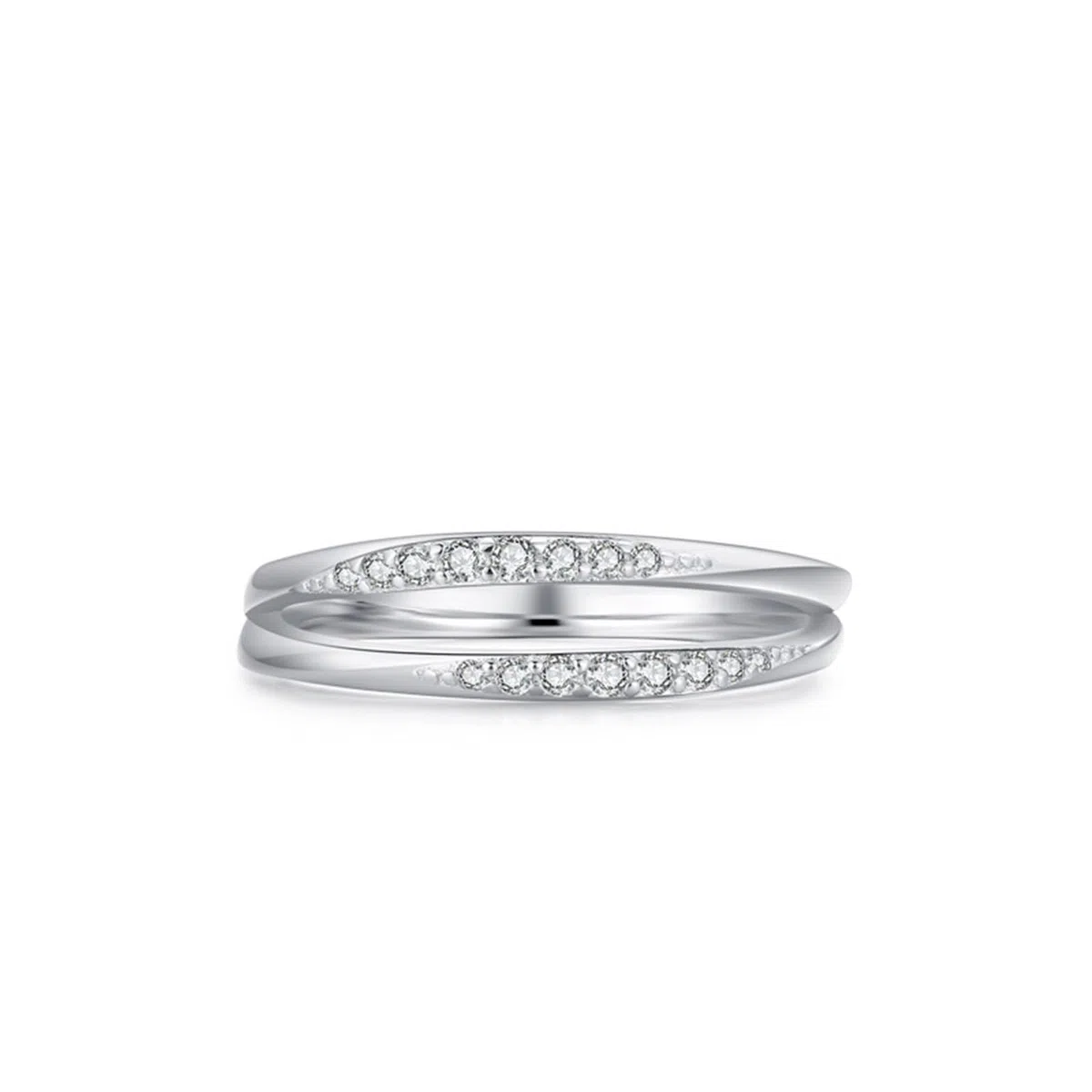 Anillos para mujer dedo medio, anillos mujer delicado diseño de doble capa con moissanite redondo de 18 quilates oro blanco talla 60 (19.1)