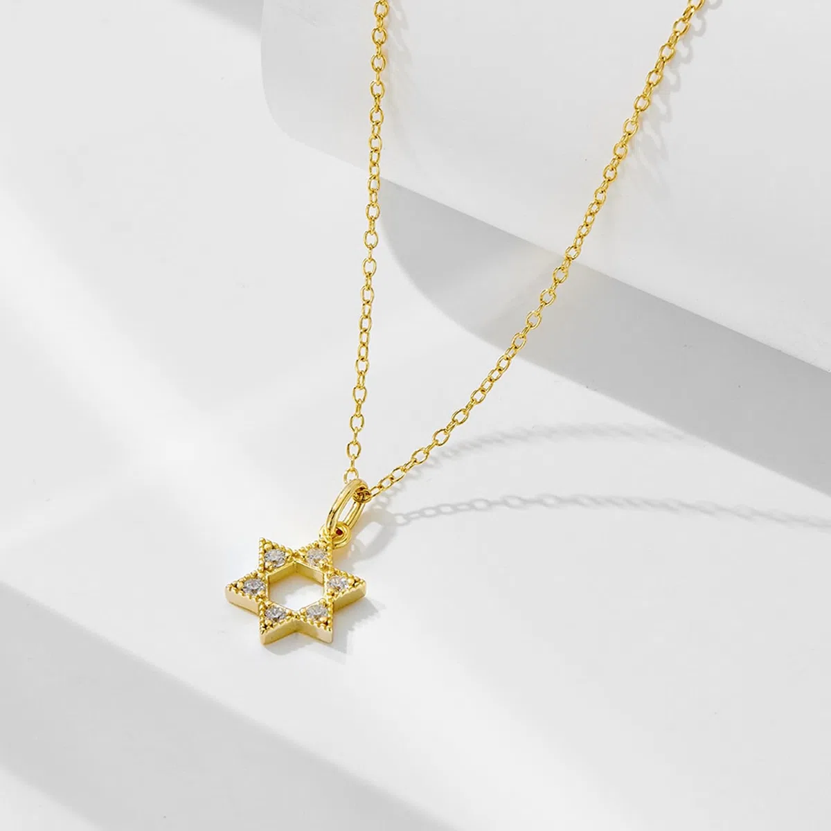 Collar de oro de 18 quilates para mujer, oro amarillo de 9 quilates, 14 quilates, 18 quilates, 9,6 x 11 mm, collar con colgante de estrella con diamante creado en laboratorio, cadena Rolo: 40 +