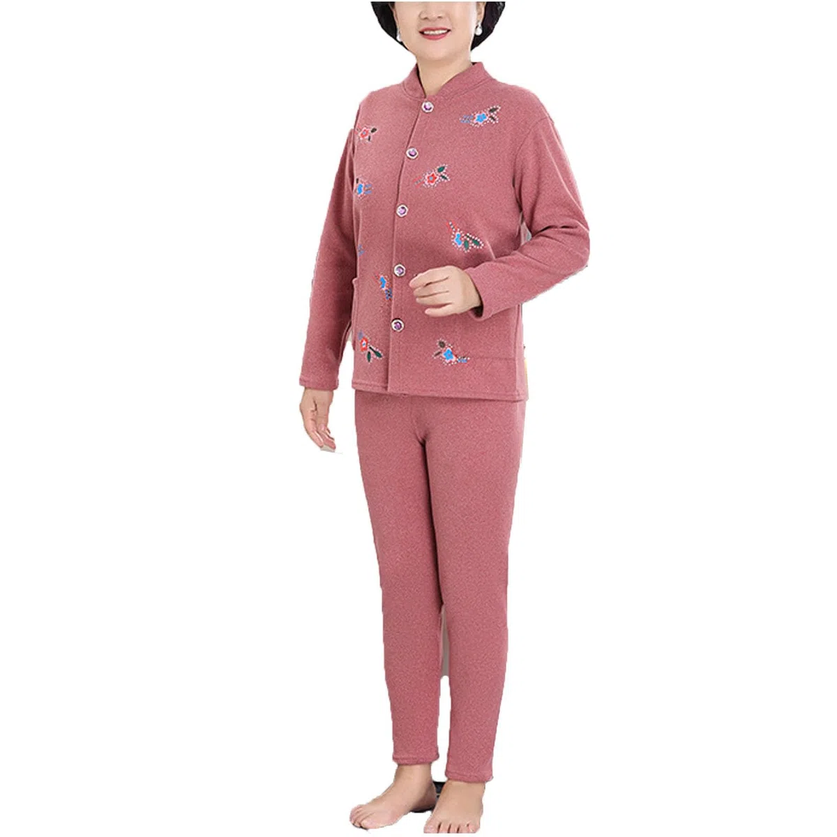 Abuela Mamá Mujeres De Edad Media Cardigan Pantalones Superiores Conjuntos Cálido Térmico Largo Johns Ropa Exterior Chaqueta Capa Base Pijama