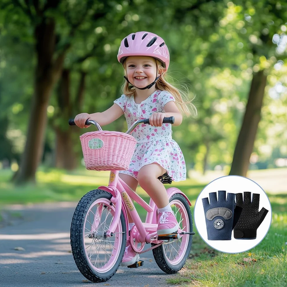 Guantes de Ciclismo para Niños de 7 a 12 Años, Antideslizantes, Transpirables, Absorción de Golpes, Guantes Bici Niño de Medio Dedo, para Ciclismo, Patinaje, Escalada(Rosa)