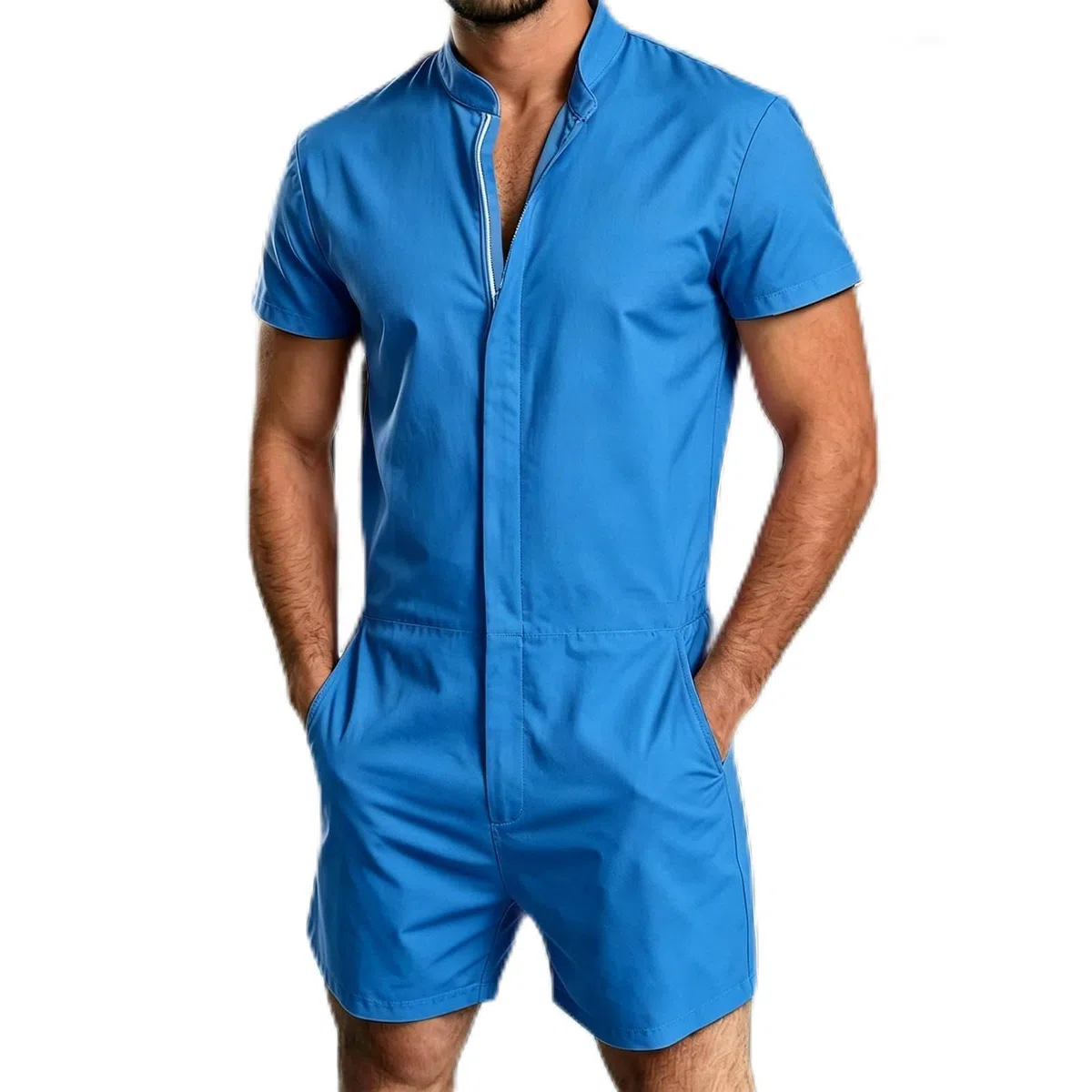 Mono de trabajo para hombre, elástico, ajustado, de lino, de manga corta, pelele con botones, chándal de entrenamiento, chándal holgado, pantalones de jogging, pantalones de verano, pijama