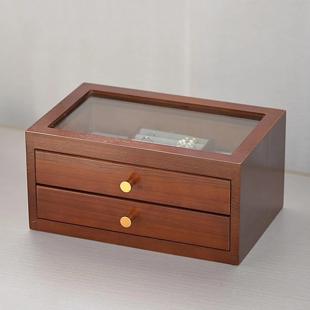 FMURY - Joyero de madera maciza con cajón, organizador multicapa, aretes, collar de madera