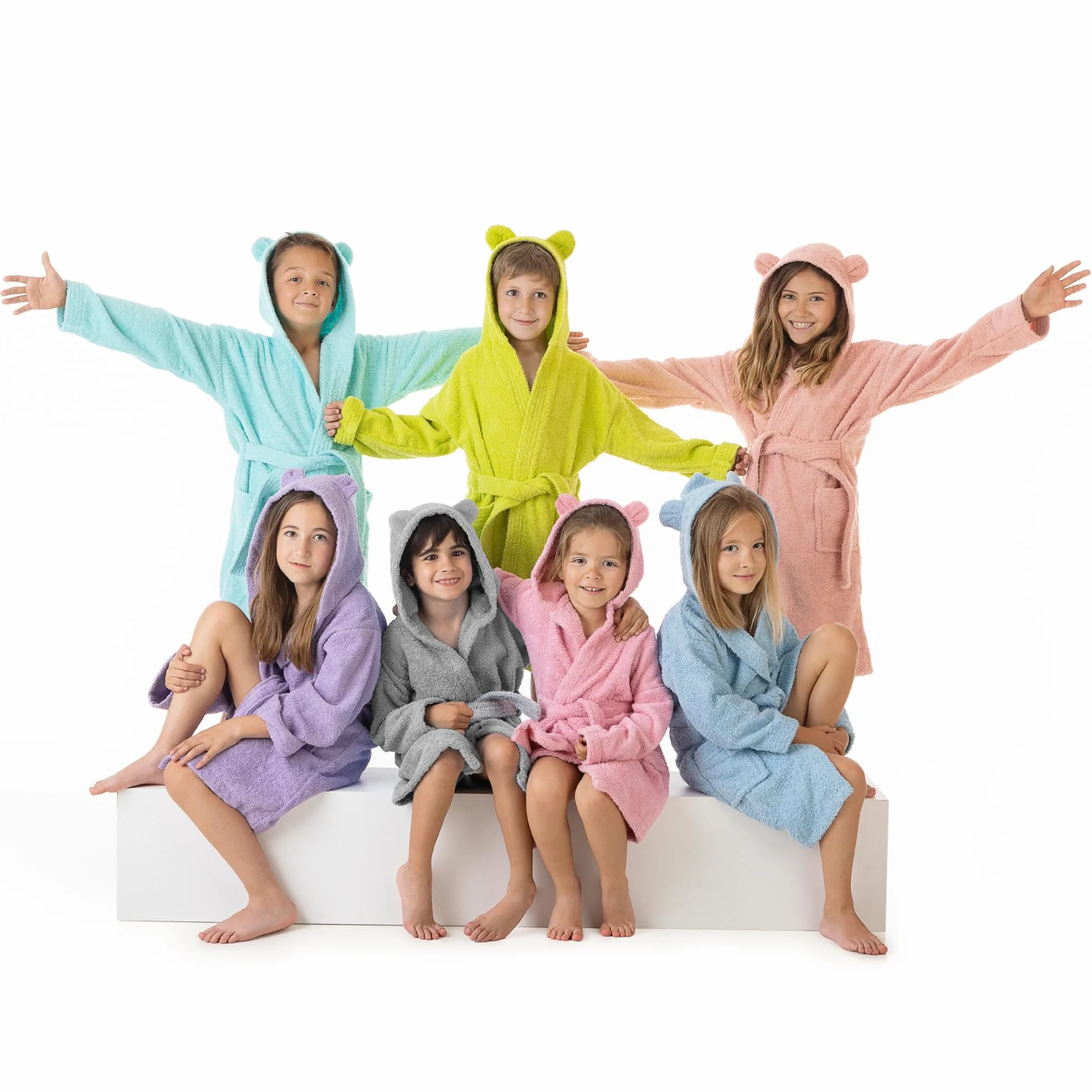 Albornoz Infantil con Orejas 100% Algodón OEKO-TEX® para Niños Niñas con 2 Bolsillos y Capucha
