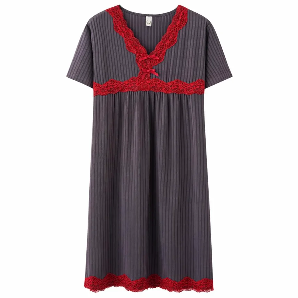 Camisón para Mujer - Camisón De Algodón para Mujer, Vestido para Dormir con Lazo, Camisón De Manga Corta, Camisón De Encaje Sexy, Ropa De Dormir, Vestido para Casa
