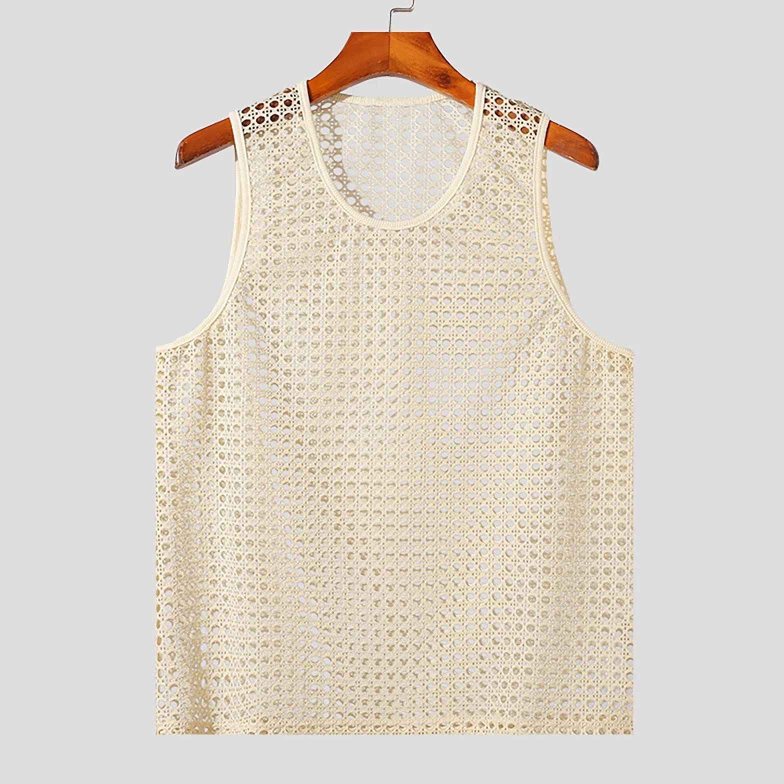 Generisch Hombres Crochet Tank Tops Hueco Transparente Chaleco de Punto Cuello Redondo Verano Camisetas de Punto