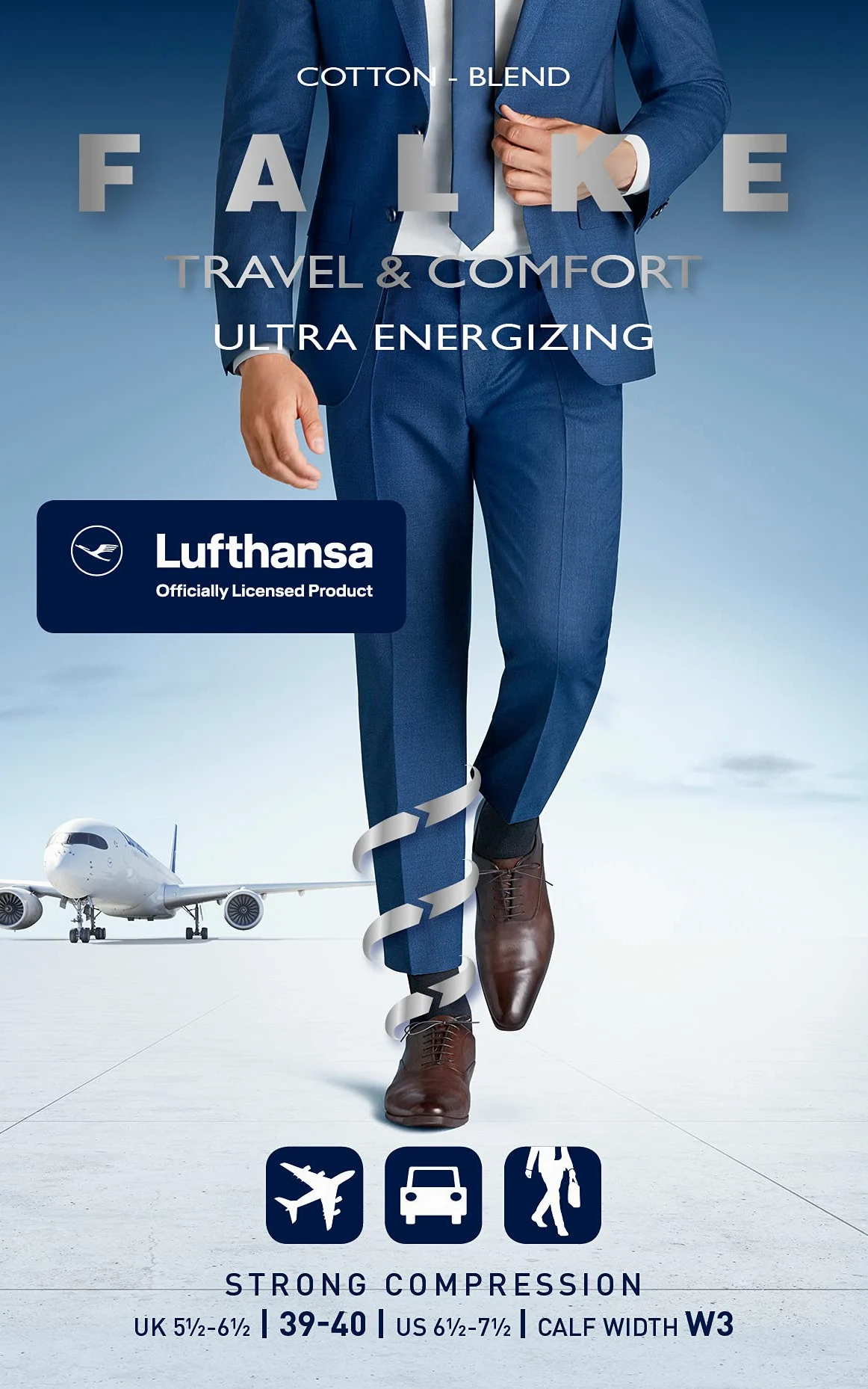 Falke Lufthansa Travel & Comfort hombre Ultra Energizing calcetines largos fuerte compresión mejor circulación sanguínea para viajar y pasar largos periodos sentado transpirable algodón 1 par | mejora la circulación