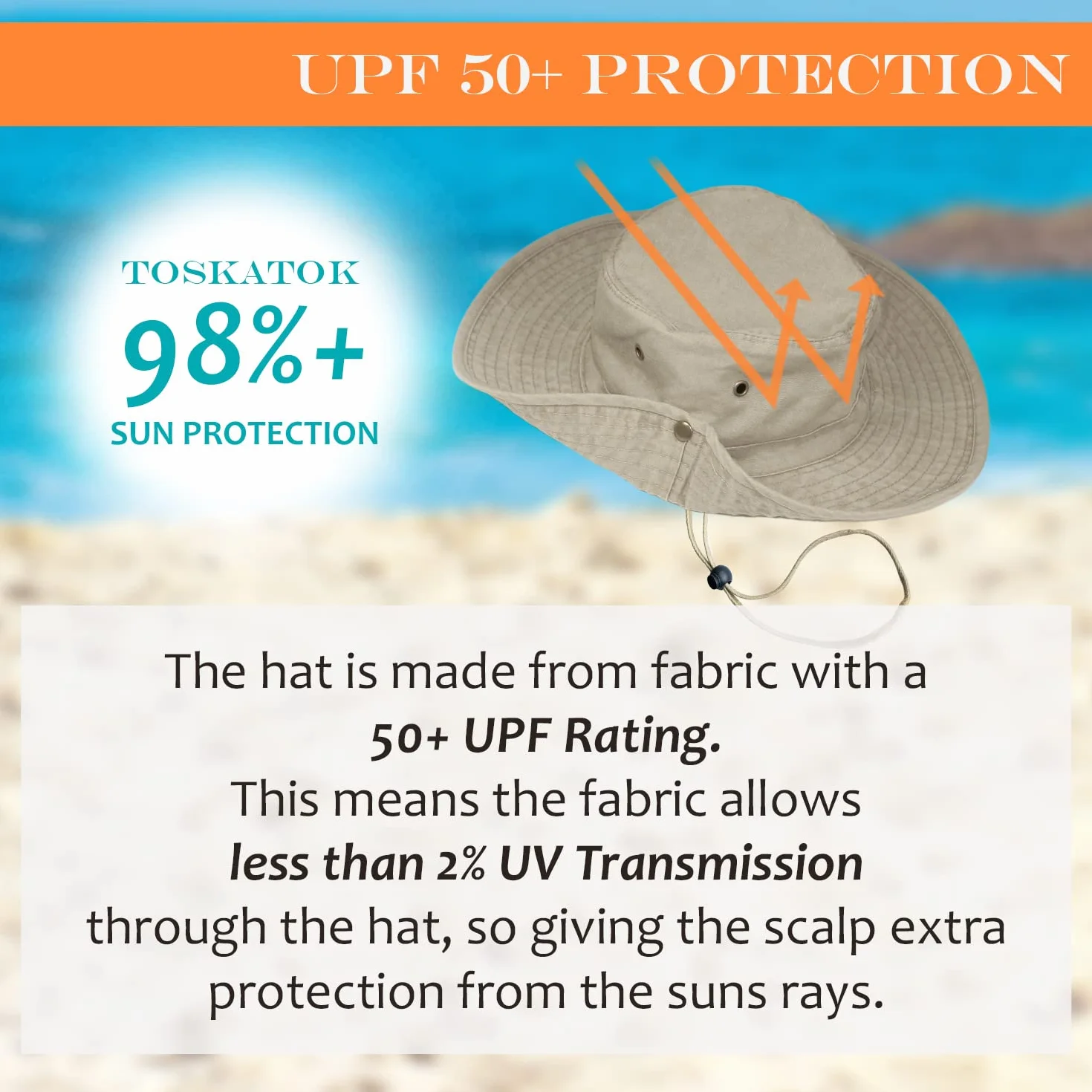 TOSKATOK UPF 50 + Boys Kids Safari Outback Sombrero de protección Solar de algodón Estilo Australiano con ala Ancha, Correa de Barbilla Desmontable, Botones Laterales y Rejillas de ventilación