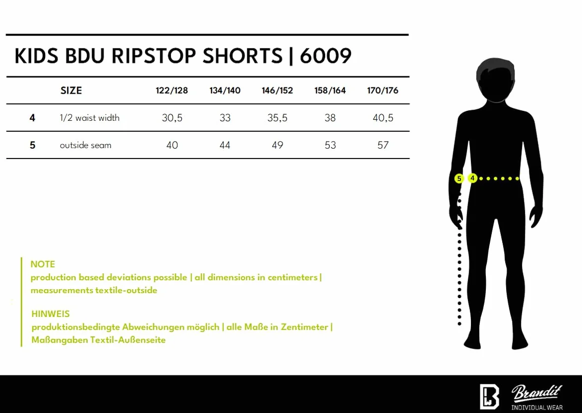 Brandit Kids' BDU Ripstop Shorts Unisex Shorts Negro