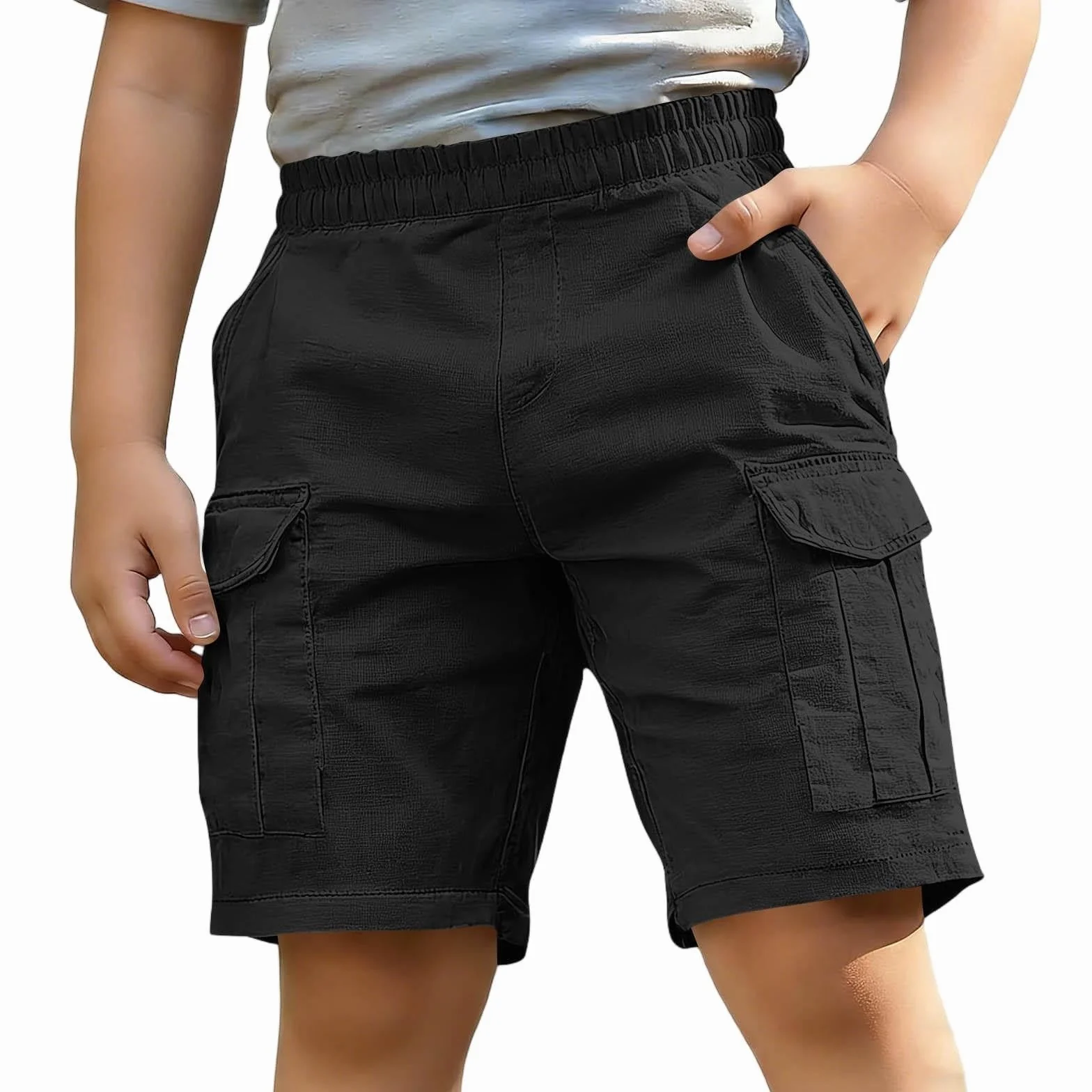Pantalones cortos de verano para niños, cintura elástica, casuales, con bolsillos, ligeros, pierna recta, para correr al aire libre, senderismo, pantalones cortos