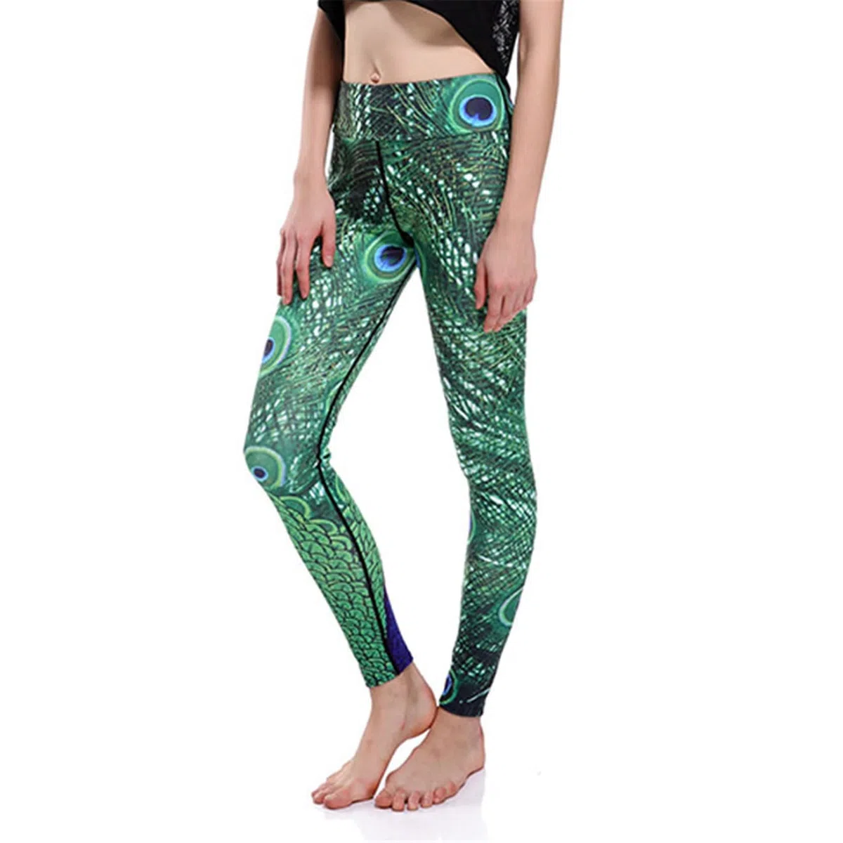 Leggins Mujer Fitness Mallas Deportivo Pilates, Pavo de pavo real Impresiones de plumas Leggings Longitud de tobillo Levantamiento de culo Pantalones de yoga Pantalones deportivos flacos Seco rápido F