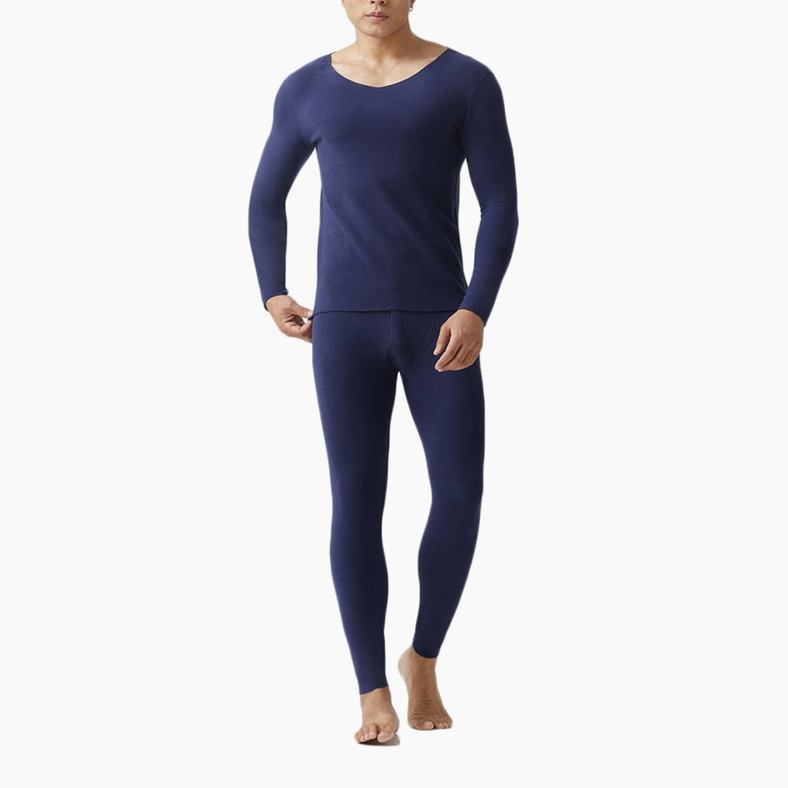Daesar - Conjunto Ropa Interior Hombre,Ropa Interior Térmica de Poliéster Termica Hombre Manga Larga Azul Marino
