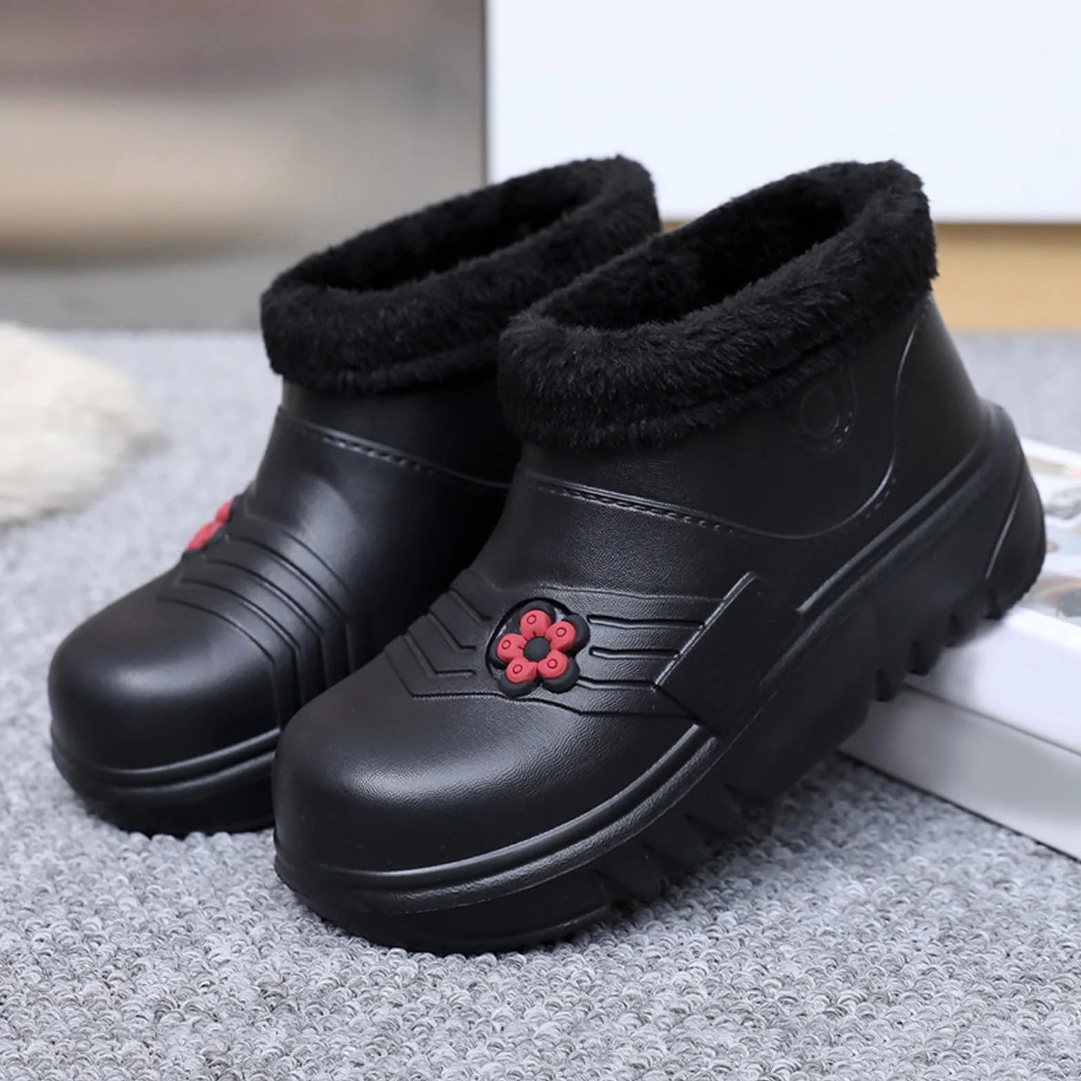 Botas de goma para mujer, forradas, botas de lluvia, botines de lluvia, impermeables, antideslizantes, zapatos de jardín, botas de goma cortas, botas de tobillo, botas de invierno, botas de goma