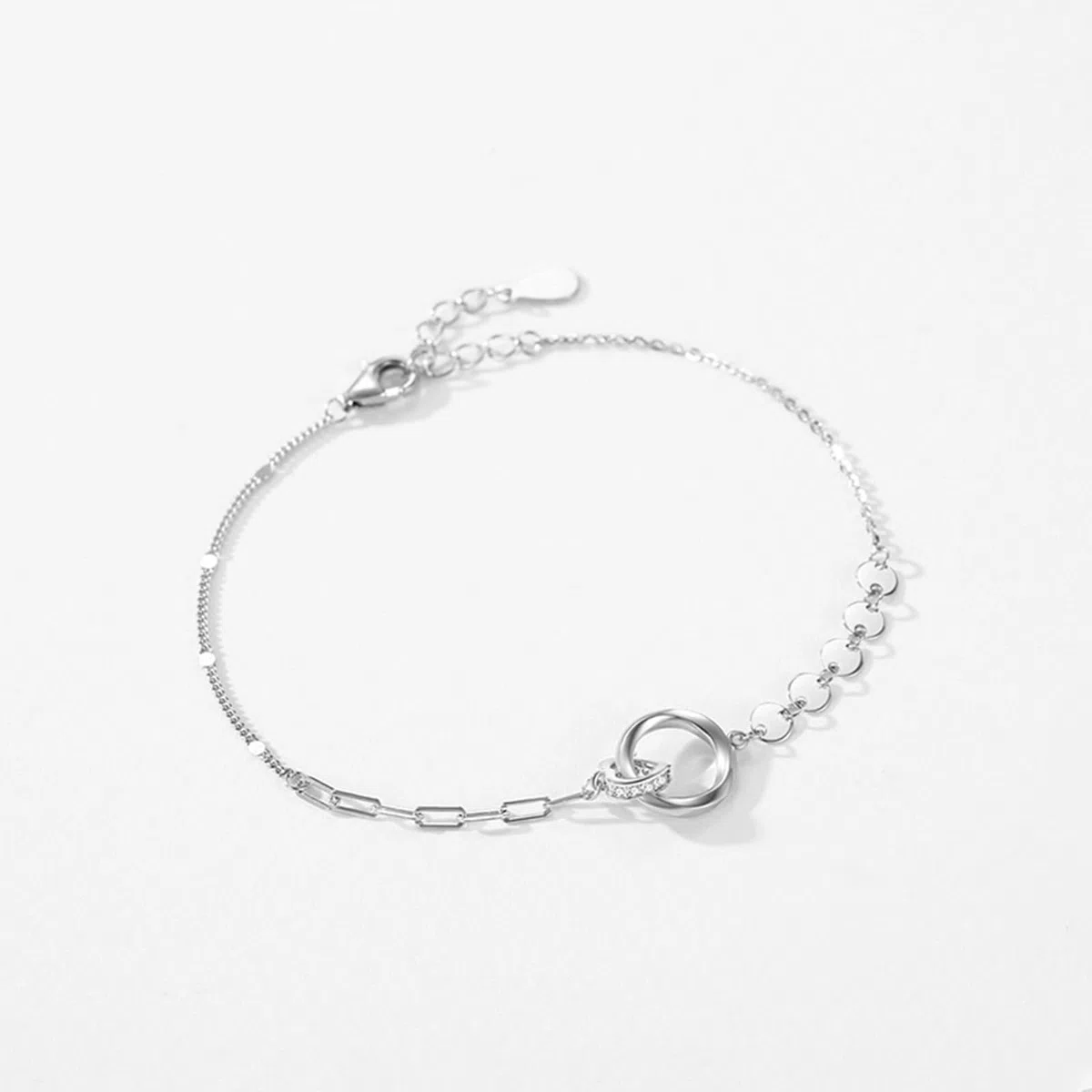 KnSam Pulsera de oro amarillo 750 de 18 quilates para mujer, diseño de corazón con círculos y diamantes, brazalete de platino