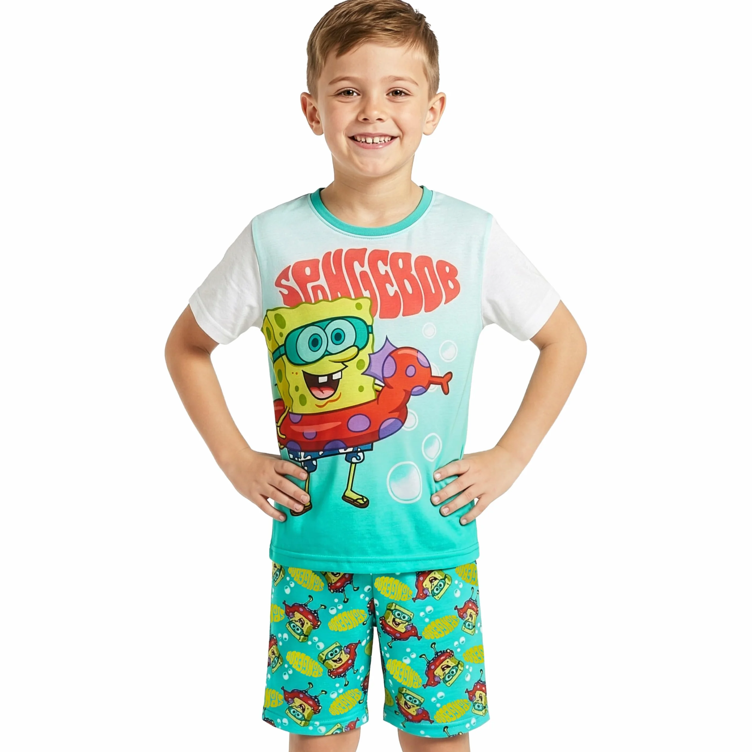 Bob Esponja Pijama Niño 4-12 Años Conjunto Verano Corto Algodón Camiseta Manga Corta Shorts Ropa Dormir