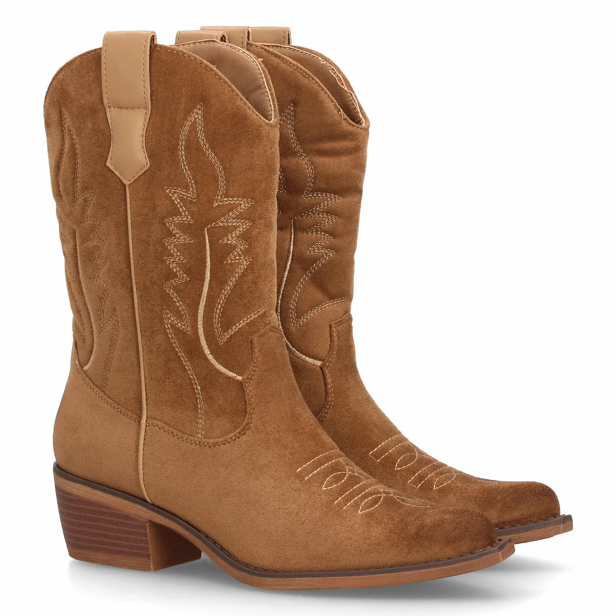 Botas Cowboy de Mujer Estilo Western con Diseno Limpio y Elegante. Cana Alta con Costuras Decorativas y Cierre de Cremallera, Tacon bajo, Ancho y Comodo. Ideal Otono Invierno.