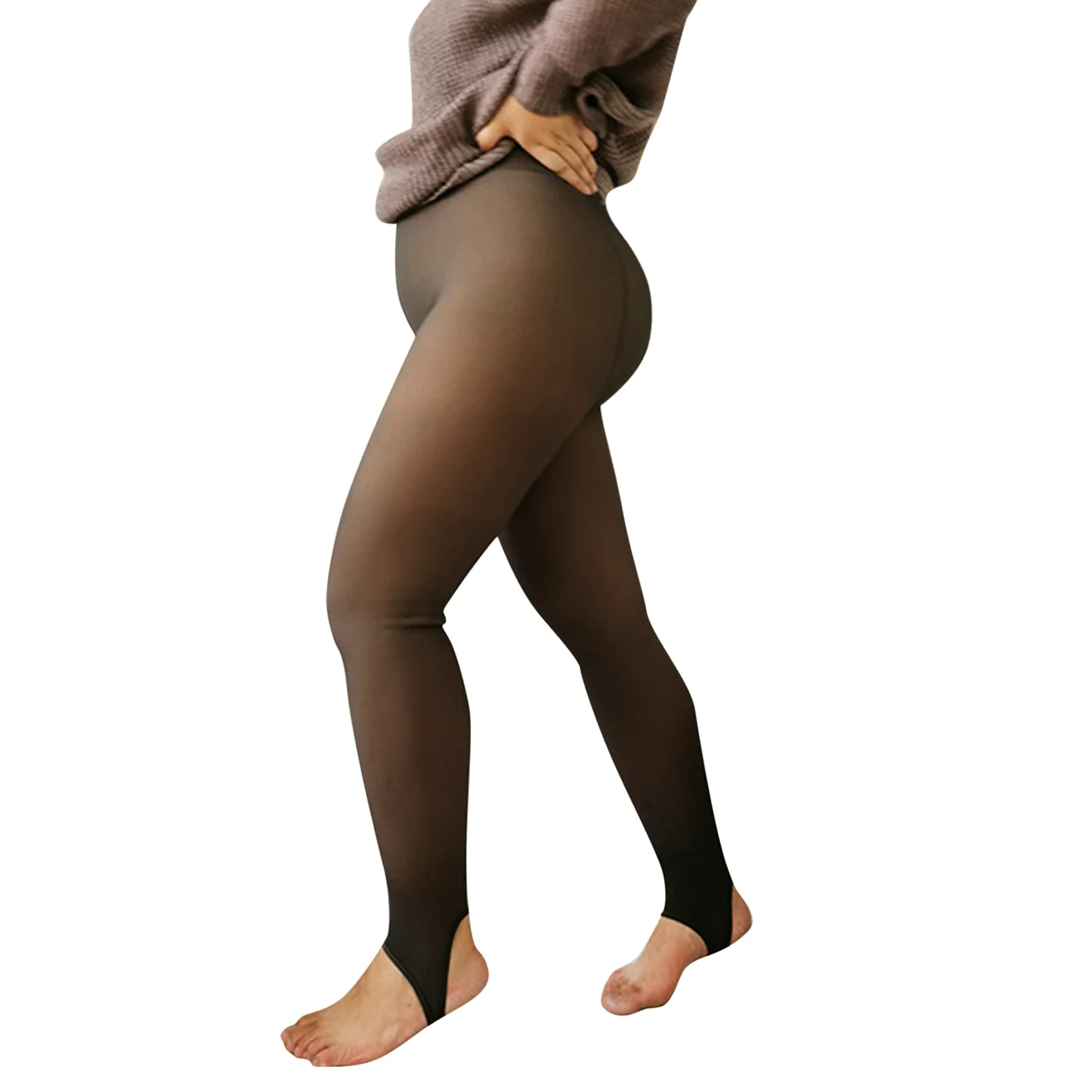 MJGkhiy Calcetines de forro polar para mujer, medias falsas translúcidas, medias forradas, leggings cómodos, calcetines térmicos de cintura alta, de invierno, medias de felpa gruesas, leggins