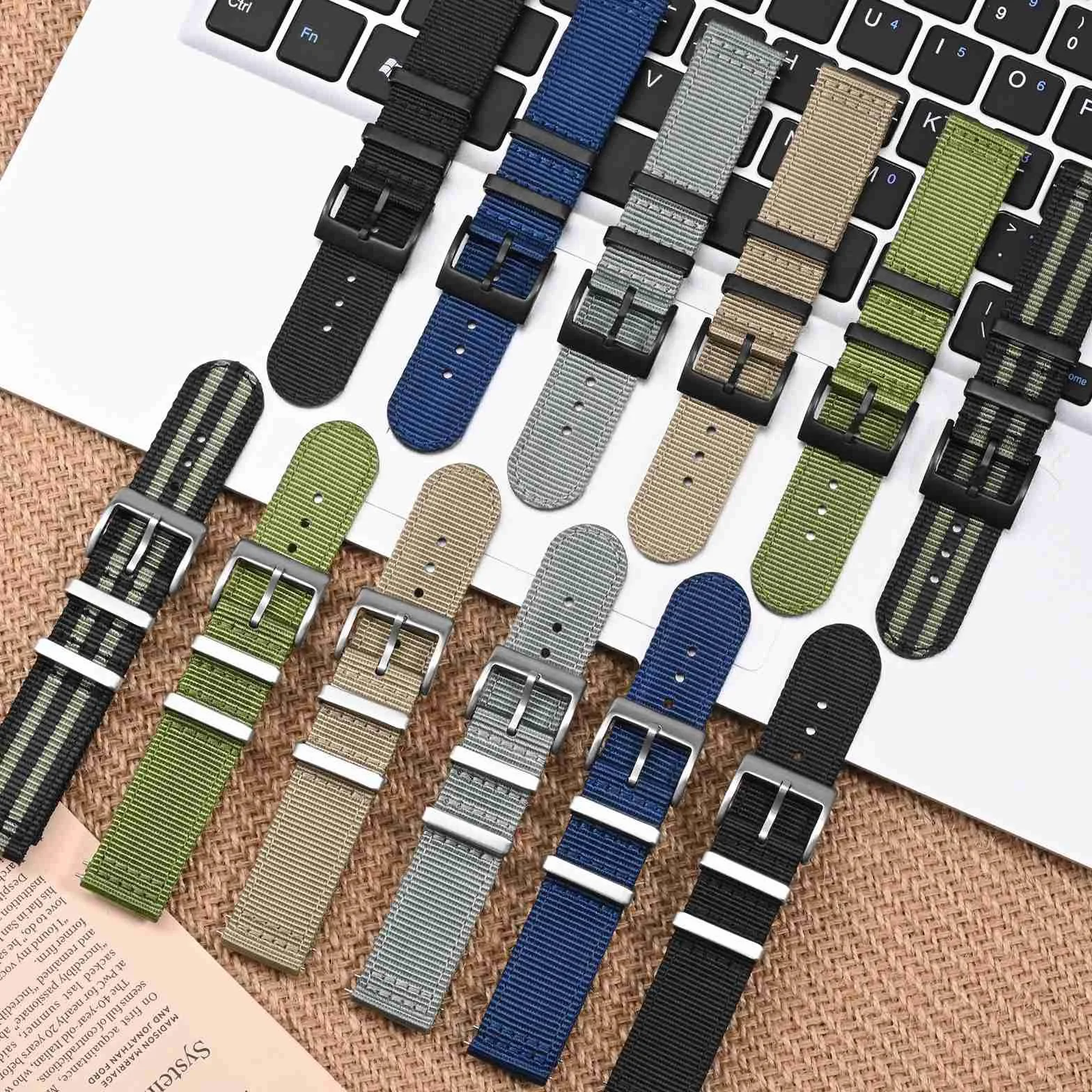 ANBEER Correa de reloj de nylon de dos piezas y cierre rápido con hebilla de metal, pulsera de reloj de nylon tejido de doble capa