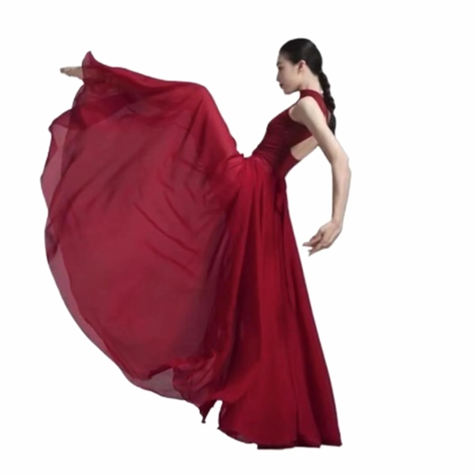 Falda de Gasa de una Pieza con Encaje for Danza clásica, Falda de Media Longitud for práctica de Danza del Vientre, Disfraces, Falda con Gran Vuelo de 720 Grados(Wine Red 360D,160cm)