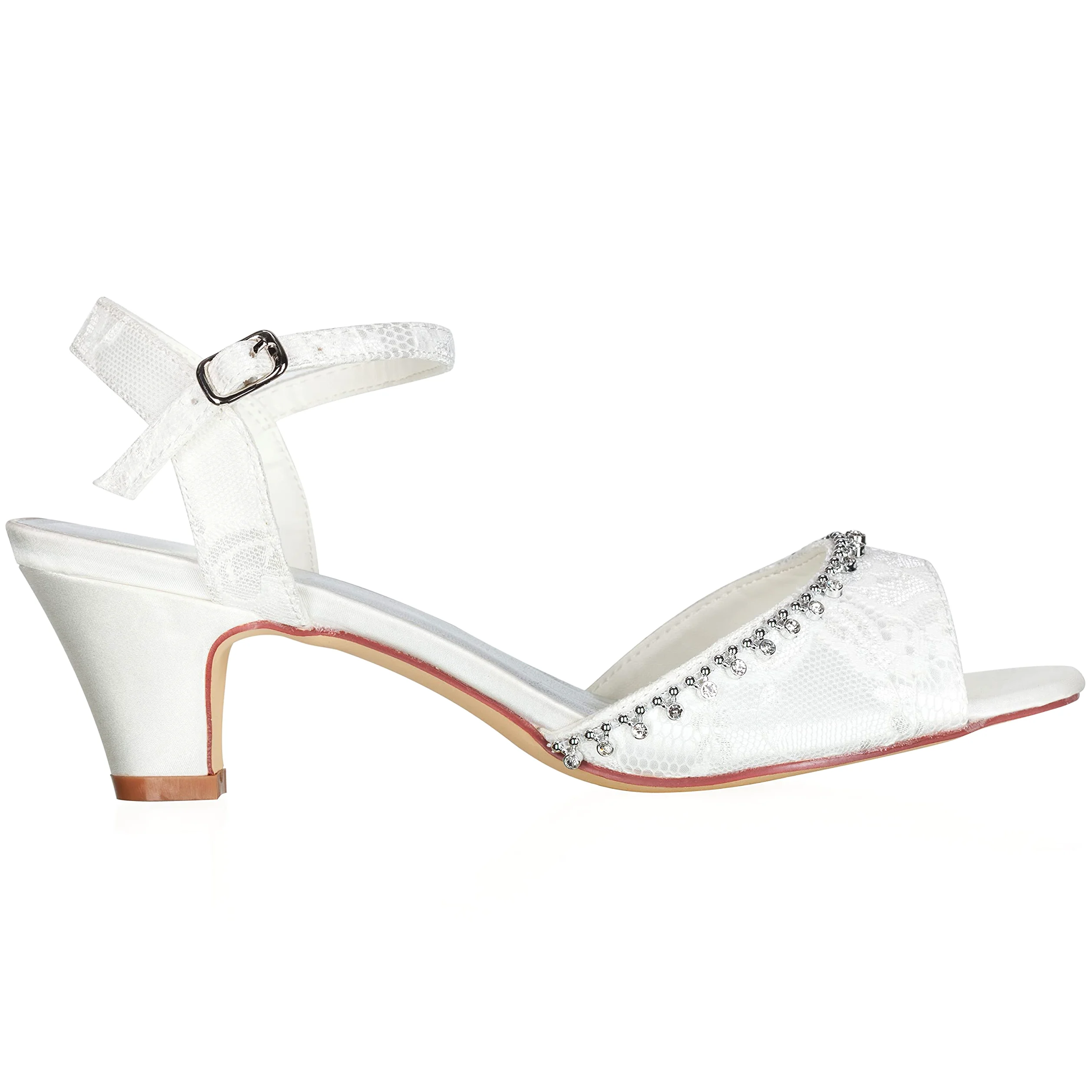 JIAJIA 8964 Zapatos de Novia para Mujer Peep Toe Bloque de 5 cm Tacón bajo Encaje Satén Bombas Sandalias Zapatos de Boda