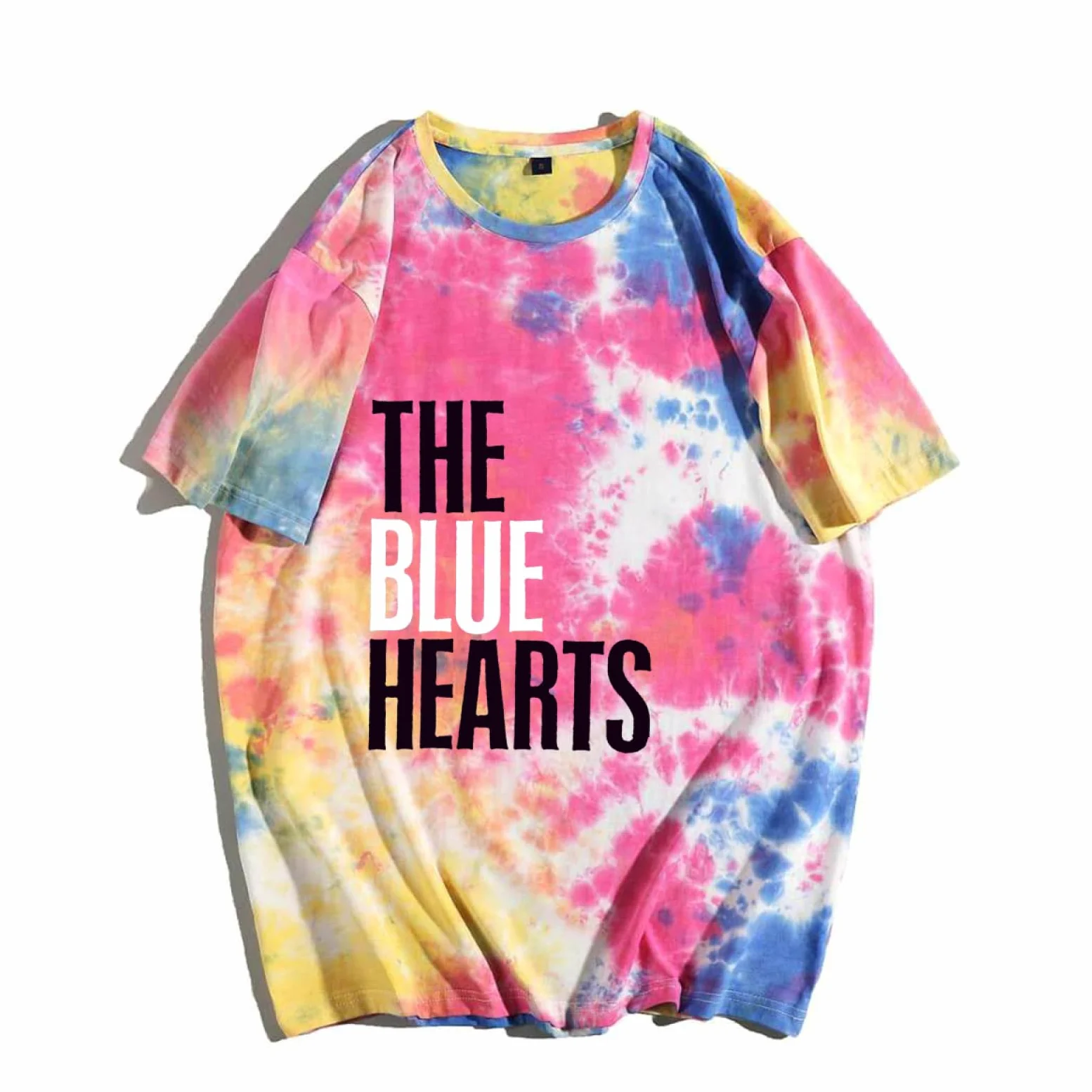 TGV Camiseta de manga corta de teñido anudado, corazones azules, colorida, pintura, camiseta de teñido anudado, para hombre y mujer, impresa, camiseta grande, holgada, parte superior, aspecto a juego