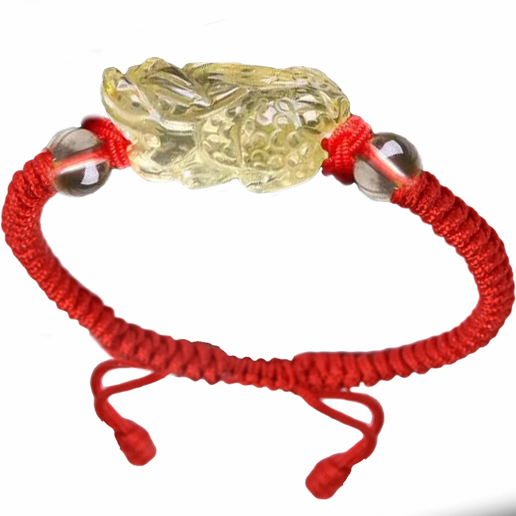 Pulsera Feng, Feng Shui Citrino Cristal Hilo Rojo Pi Yao Amuleto de la Suerte Pulsera Budista Hecha a Mano Ajustable Talismán para Riqueza Buena Suerte