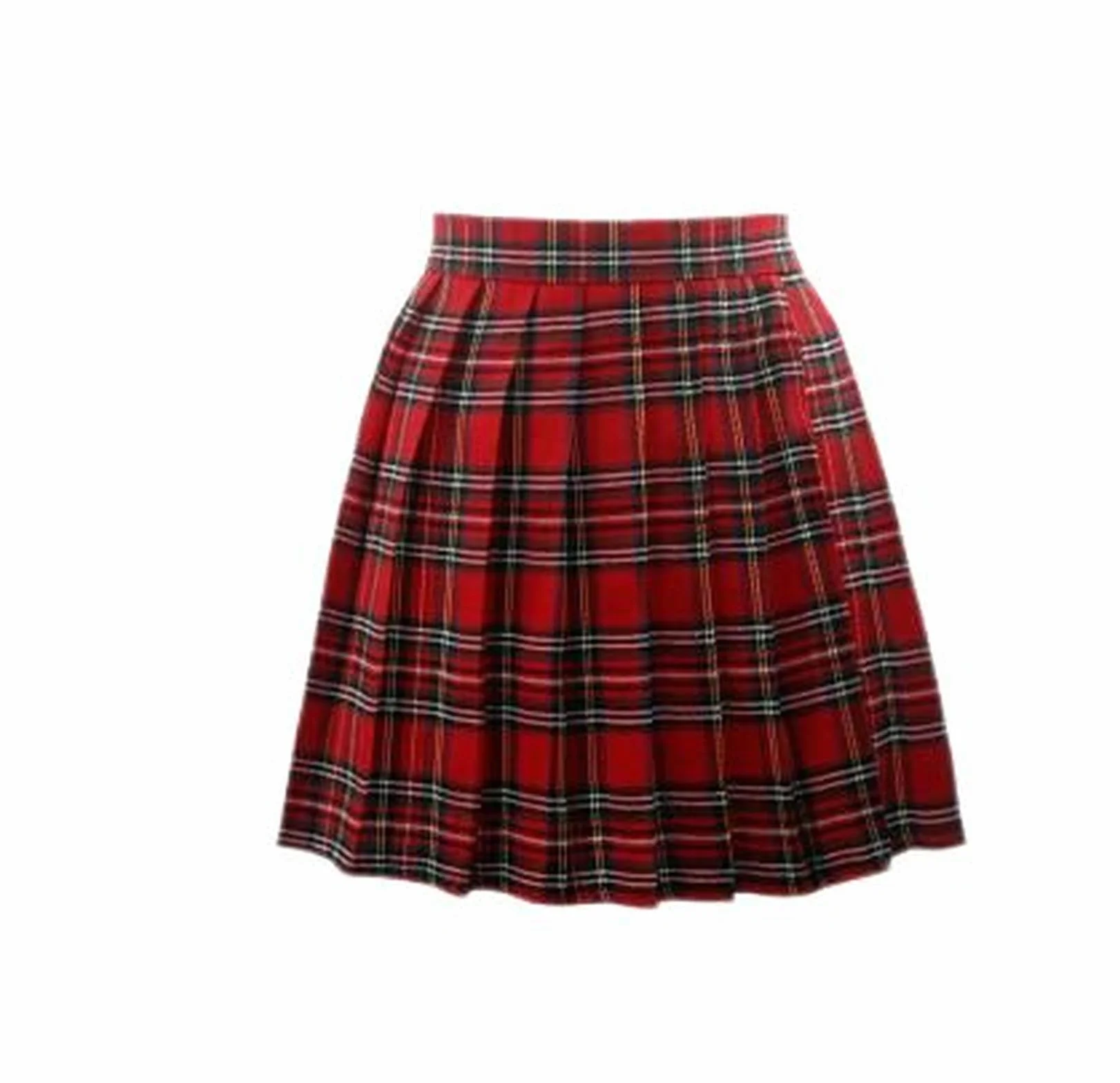 WEITING Falda Plisada Corta de Cintura Alta para Mujer - Cuadros Rojos y Verdes - XL