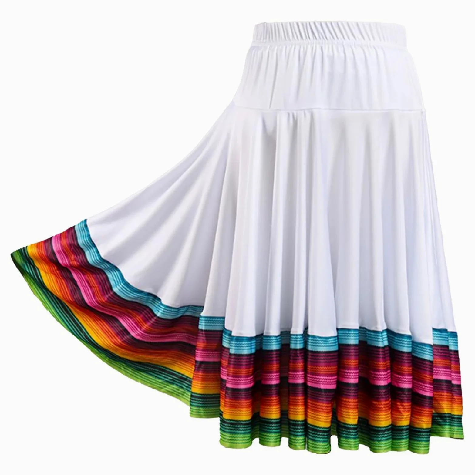 Falda Danza del Vientre Falda de Baile for Mujer, Faldas largas con Vuelo Grande y Coloridas, Traje de actuación de Danza folclórica Mexicana(Sky Blue 75cm,3XL)